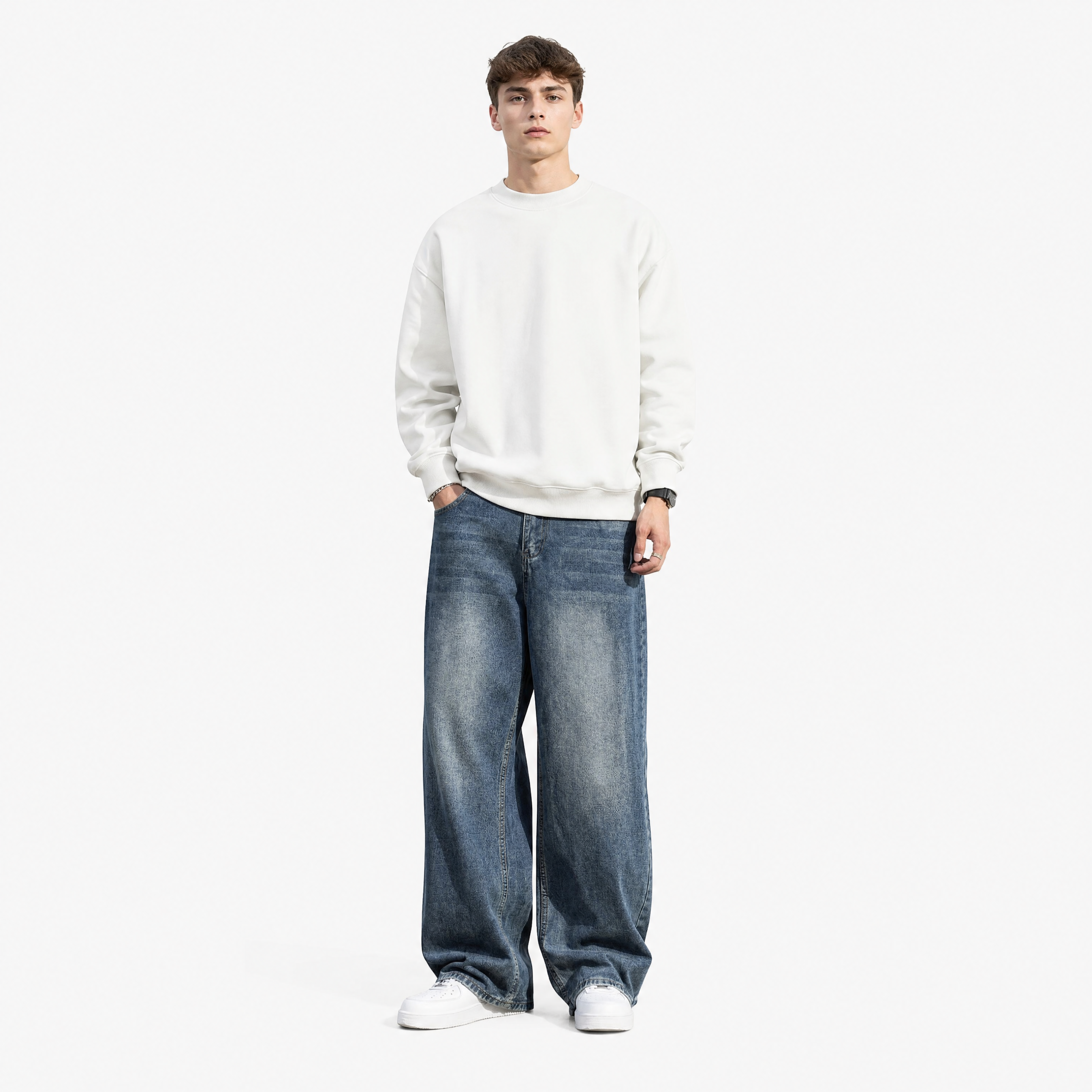 Herren Jeans Blau mit Weitem Bein - Lockere Passform Moderner Look - Rosesamour