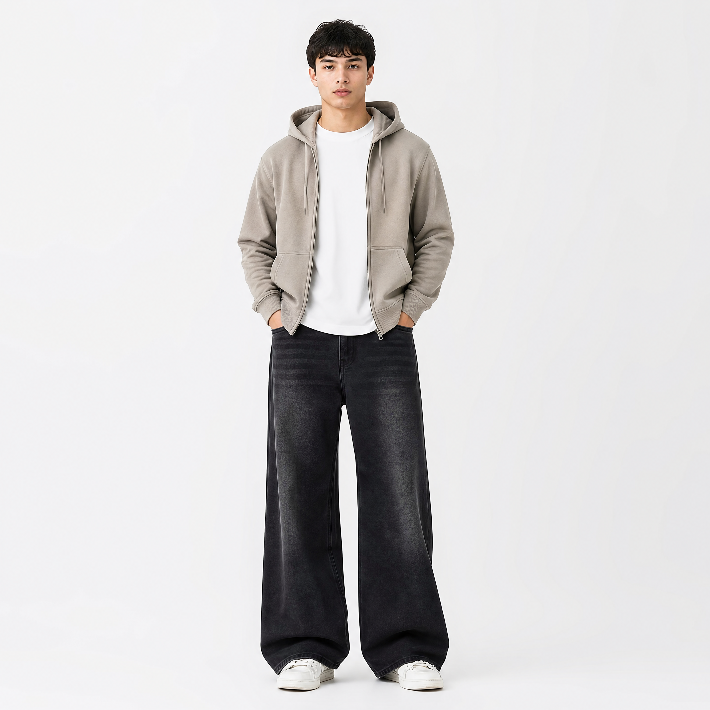 Herren Jeans Schwarz mit Weitem Bein - Lockere Passform Moderner Look - Rosesamour