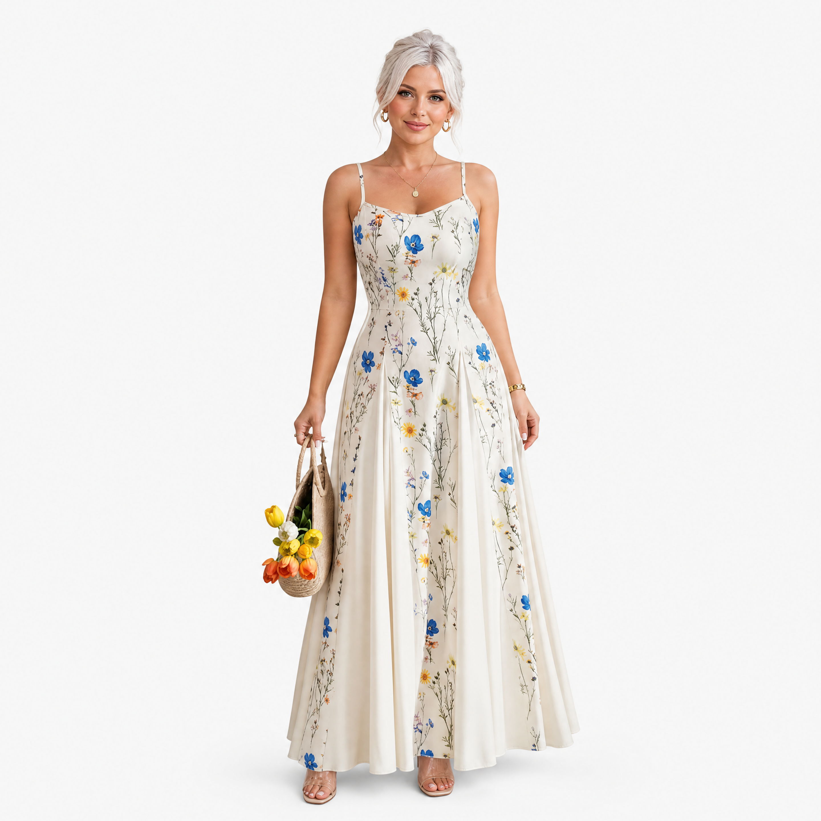 Das Cremefarbene Maxikleid Mit Zartem Blumenmuster