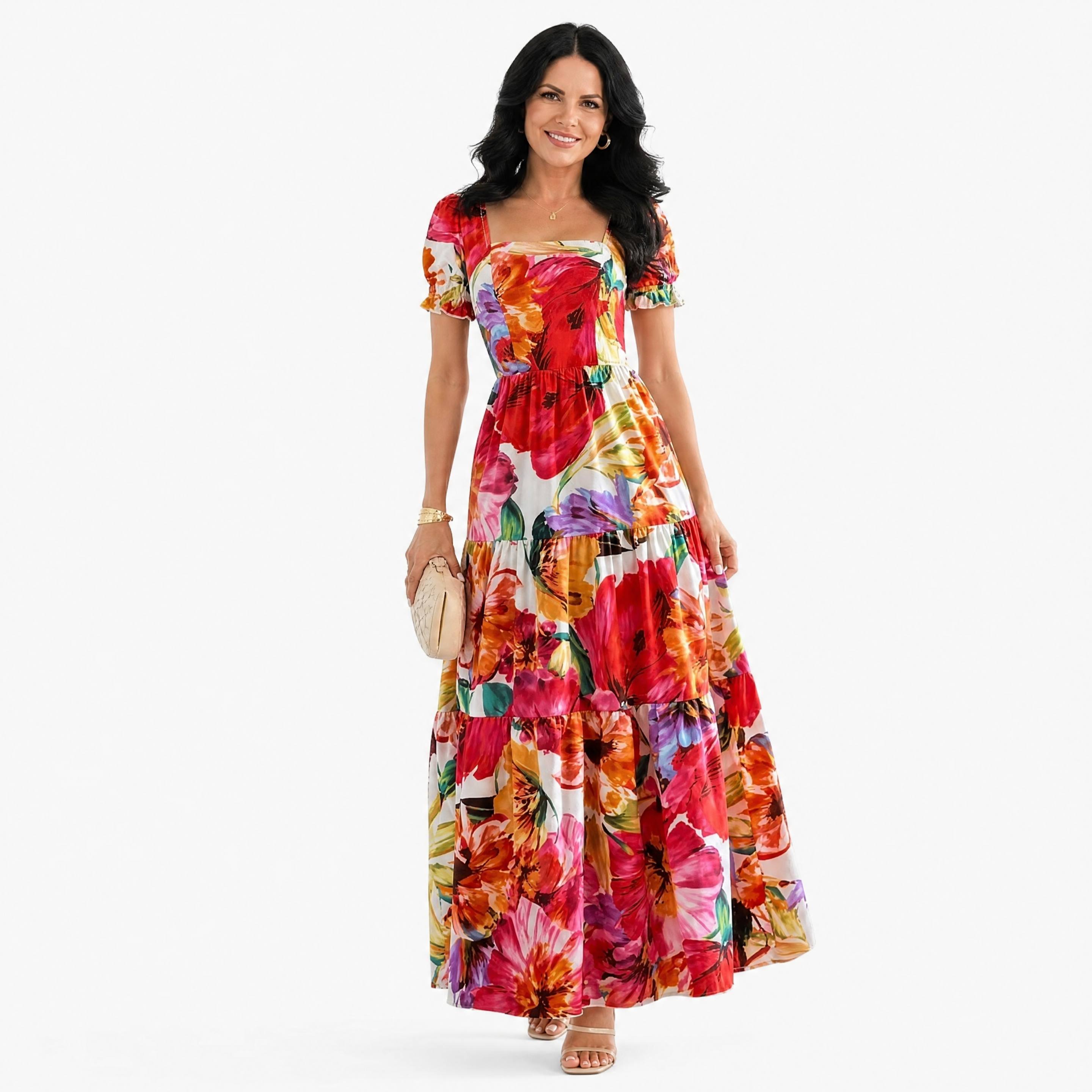 Das Bunte Maxikleid Mit Großem Blumenmuster
