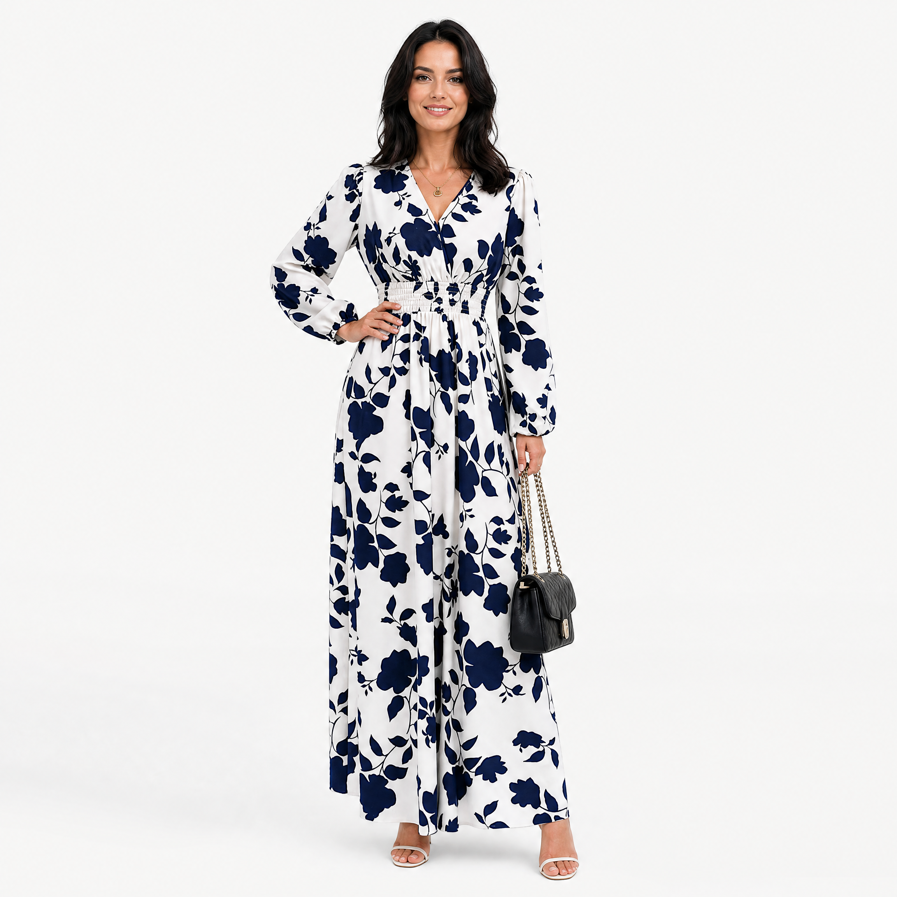 Das Weiße Maxikleid Mit Blauen Blumen