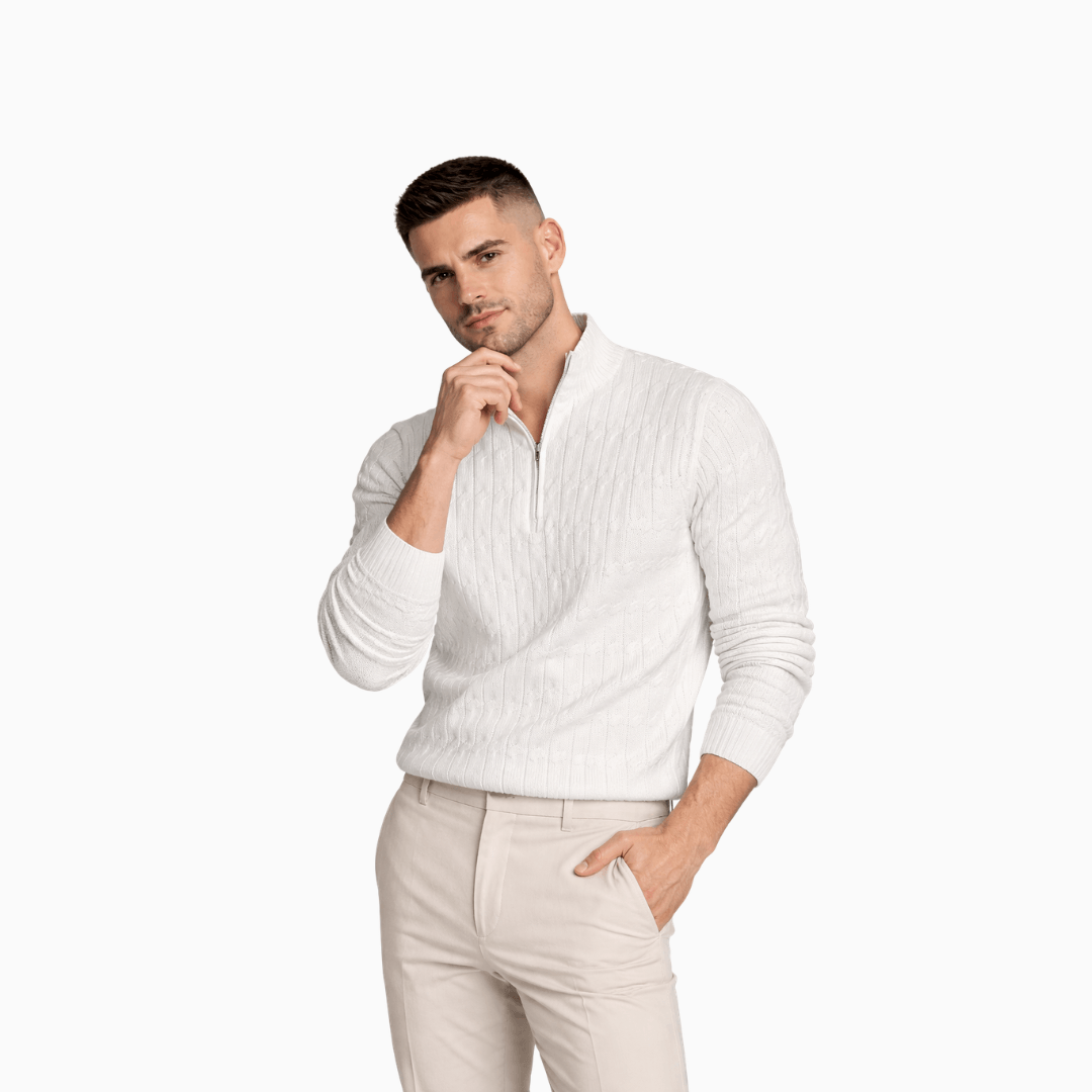 Der Elegante Zopfstrick Pullover Mit Reißkragen