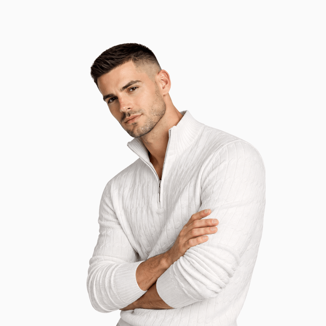 Der Elegante Zopfstrick Pullover Mit Reißkragen