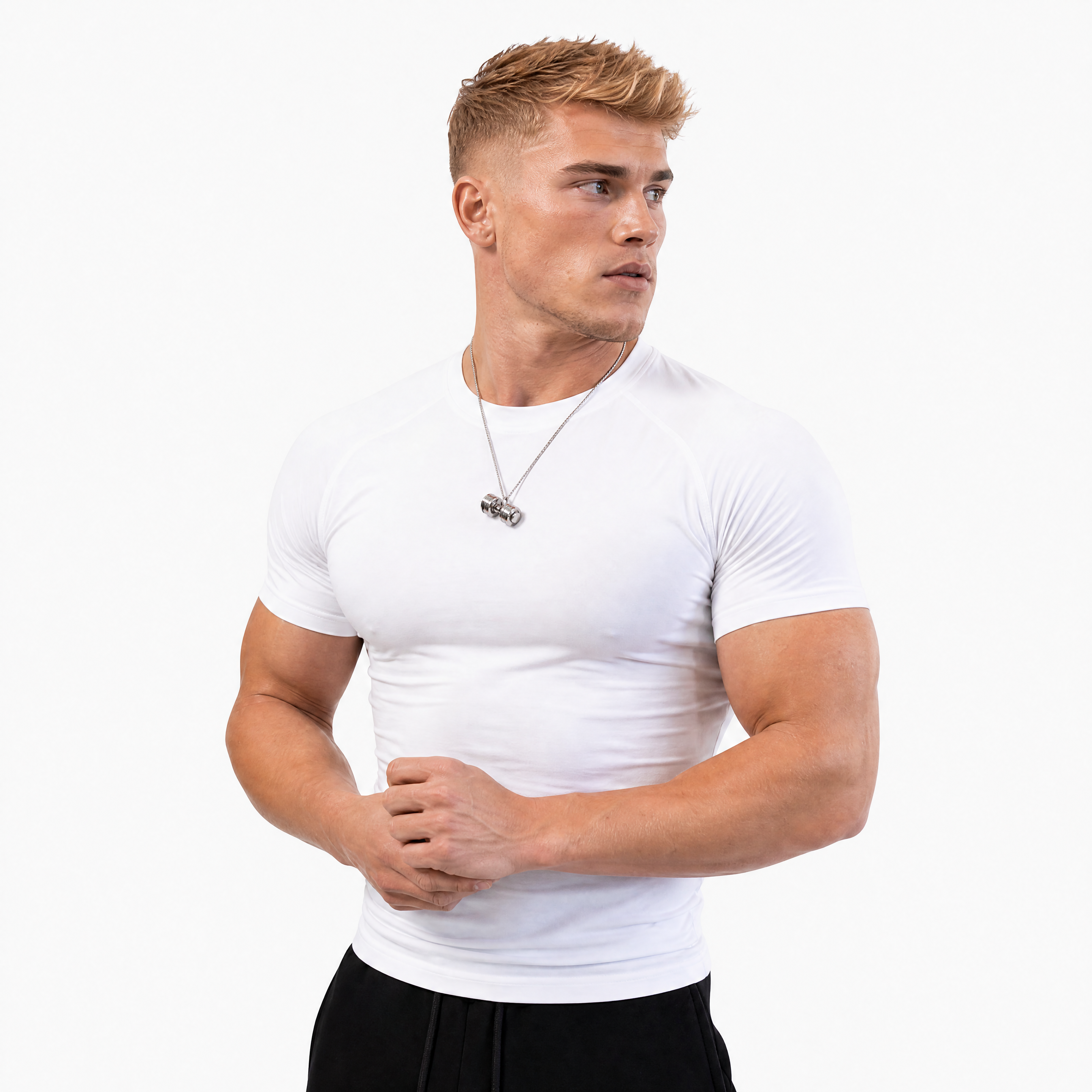 Herren Sport T Shirt Weiß - Muskel Fit Trainings Look Kurzarm - Rosesamour