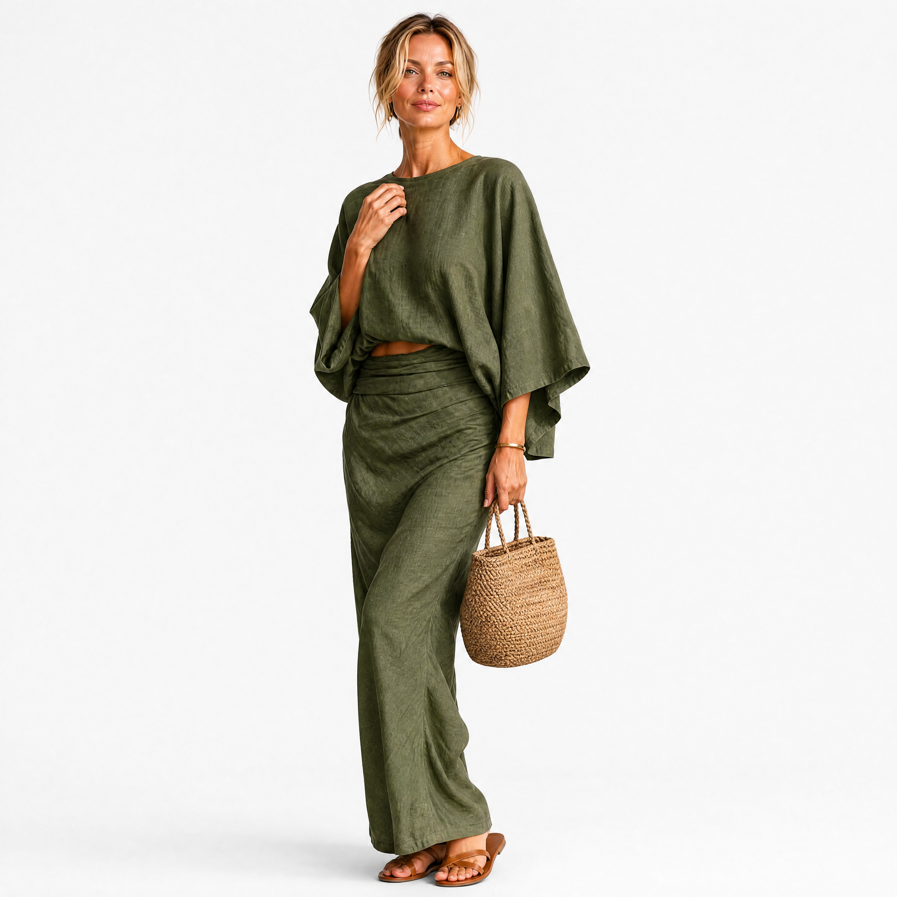 Damen Zweiteiler Set Dunkelgrün - Lockere Passform Eleganter Look - Rosesamour