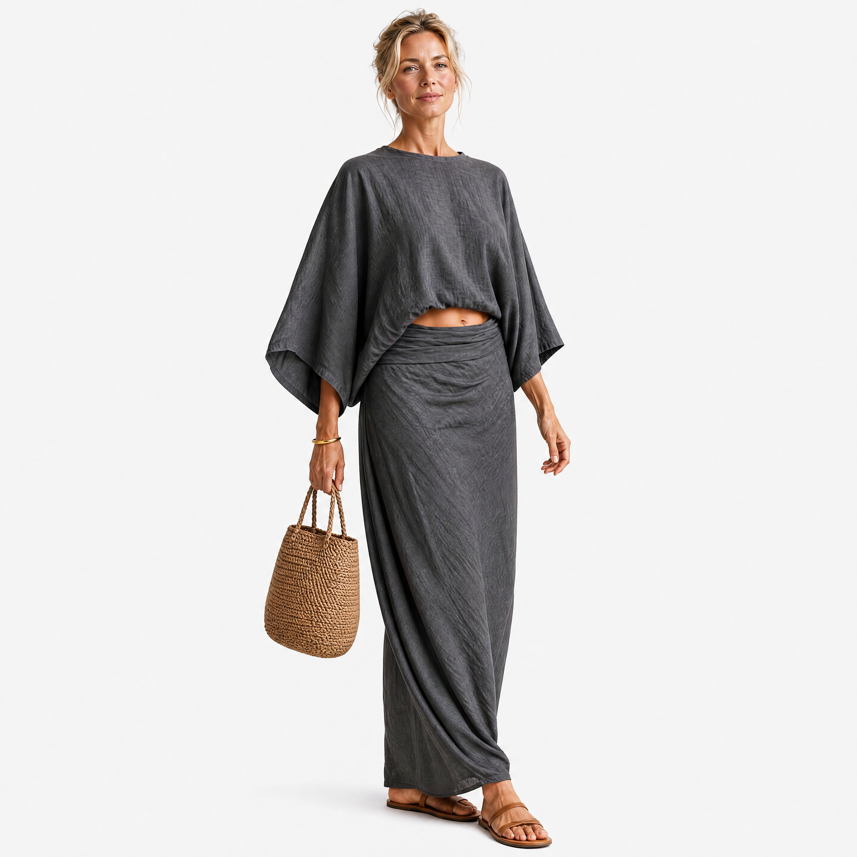 Damen Zweiteiler Set Grau - Lockere Passform Eleganter Look - Rosesamour