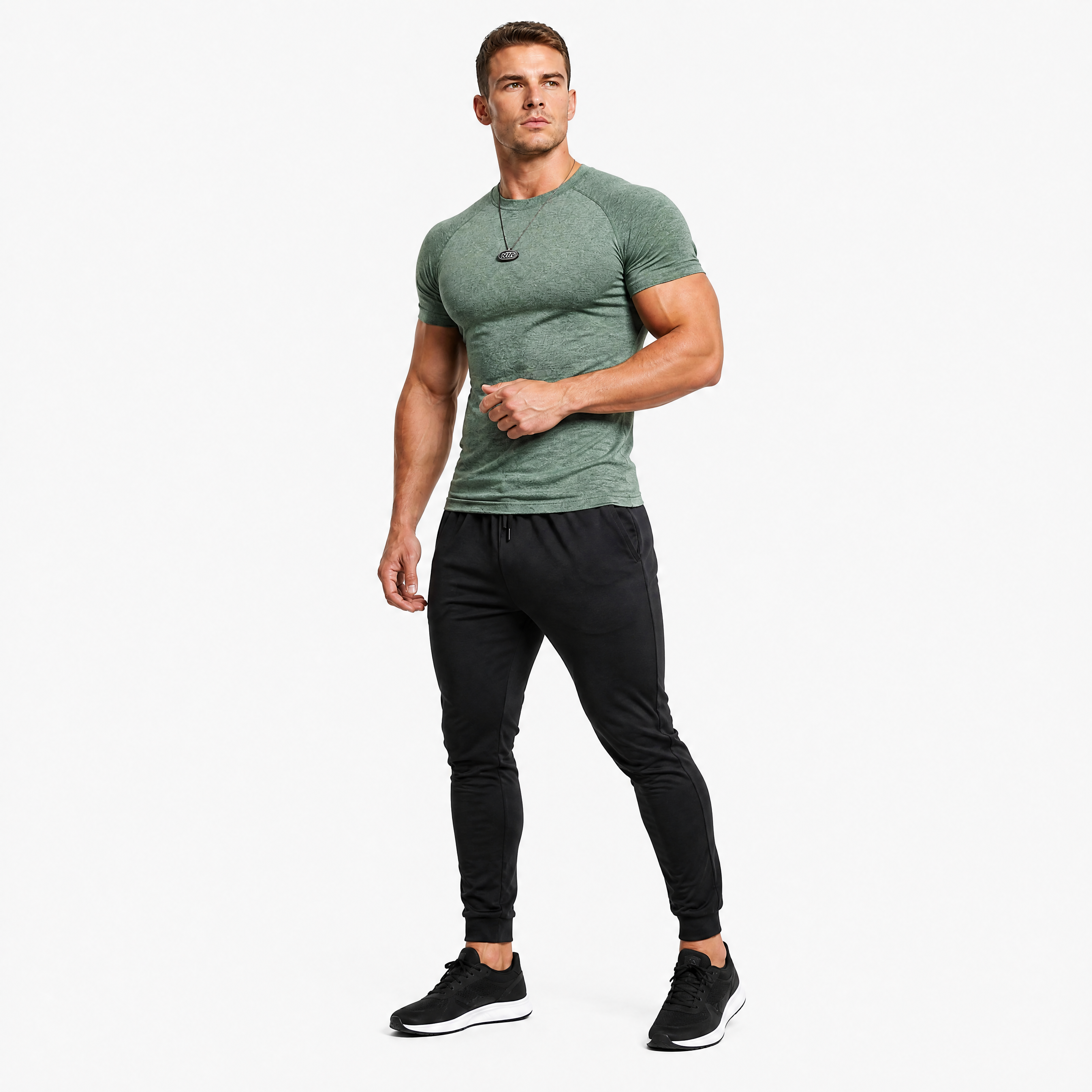 Herren Fitness T Shirt Grün - Muskel Fit Sport Look Kurzarm - Rosesamour