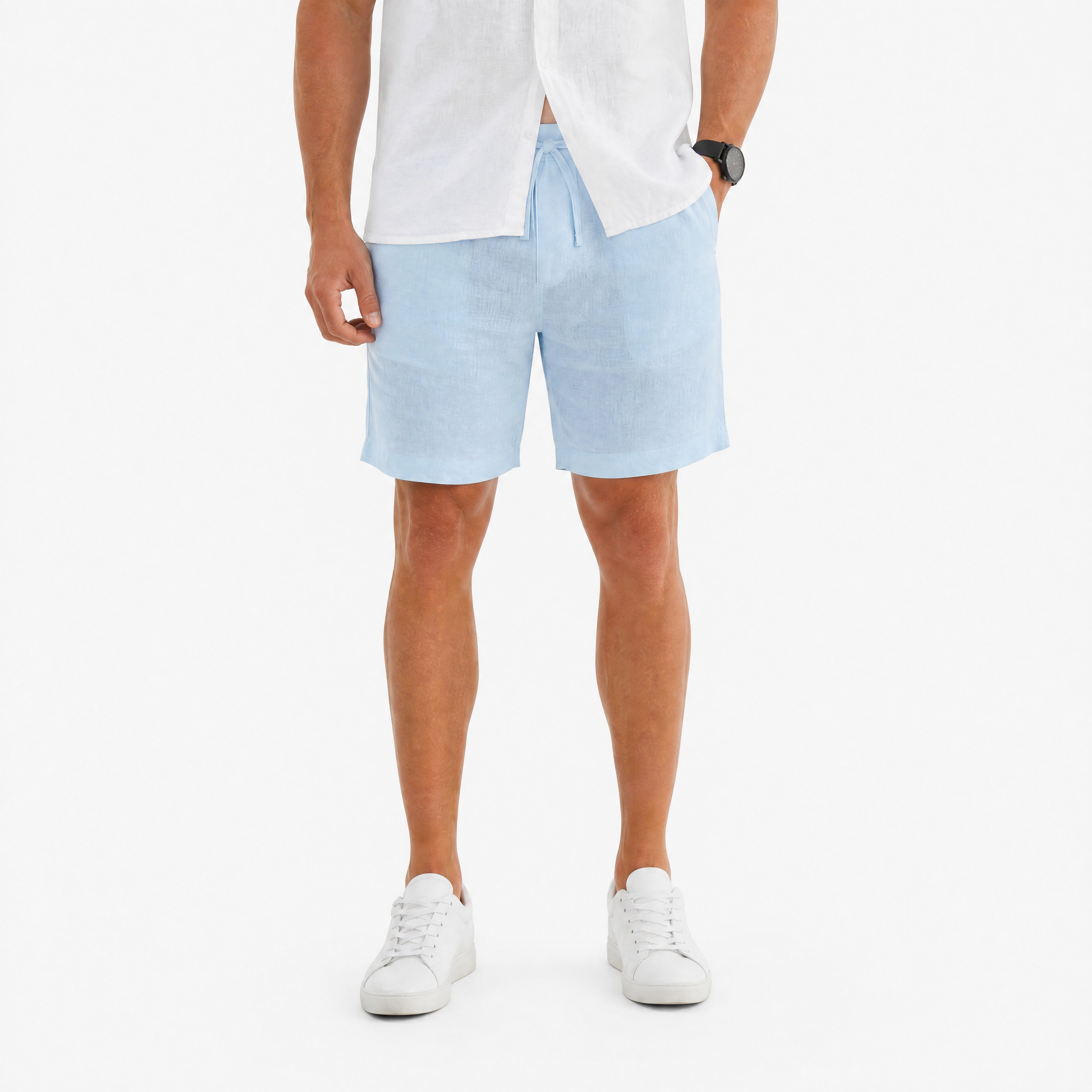 Herren Leinen Shorts Hellblau - Lockere Passform Sommer Freizeit Look - Rosesamour