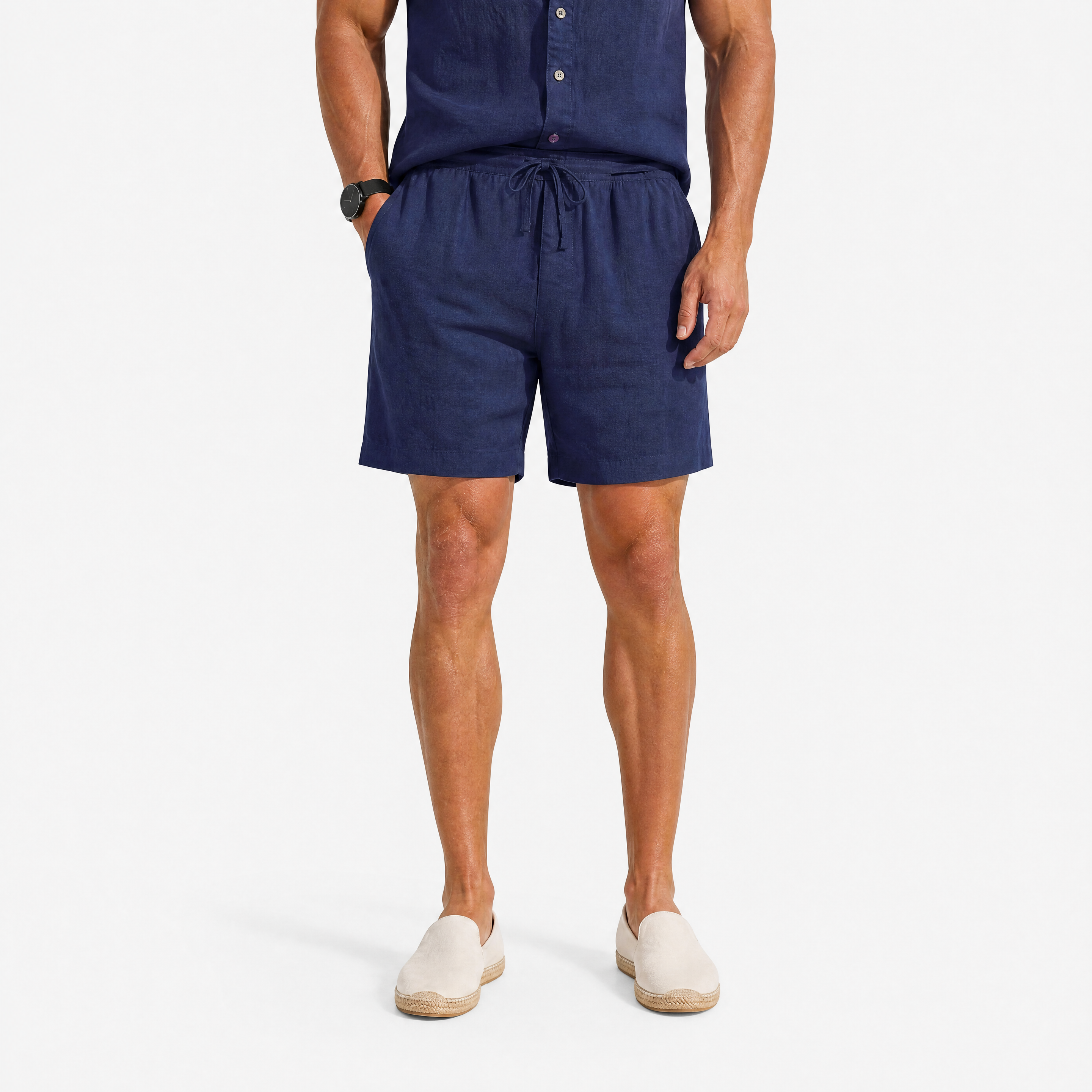 Herren Leinen Shorts Dunkelblau - Lockere Passform Sommer Freizeit Look - Rosesamour