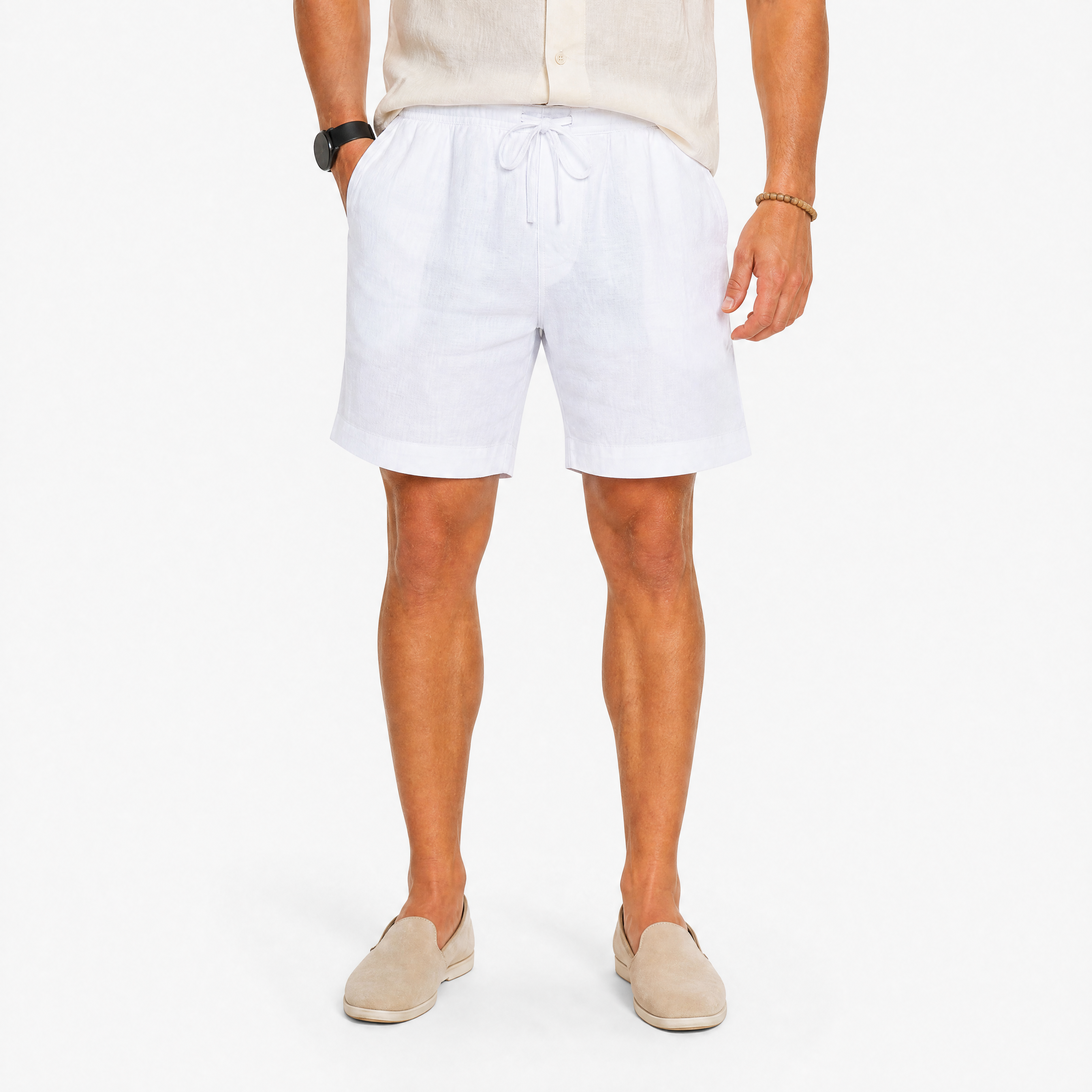 Herren Leinen Shorts Weiß - Lockere Passform Sommer Freizeit Look - Rosesamour