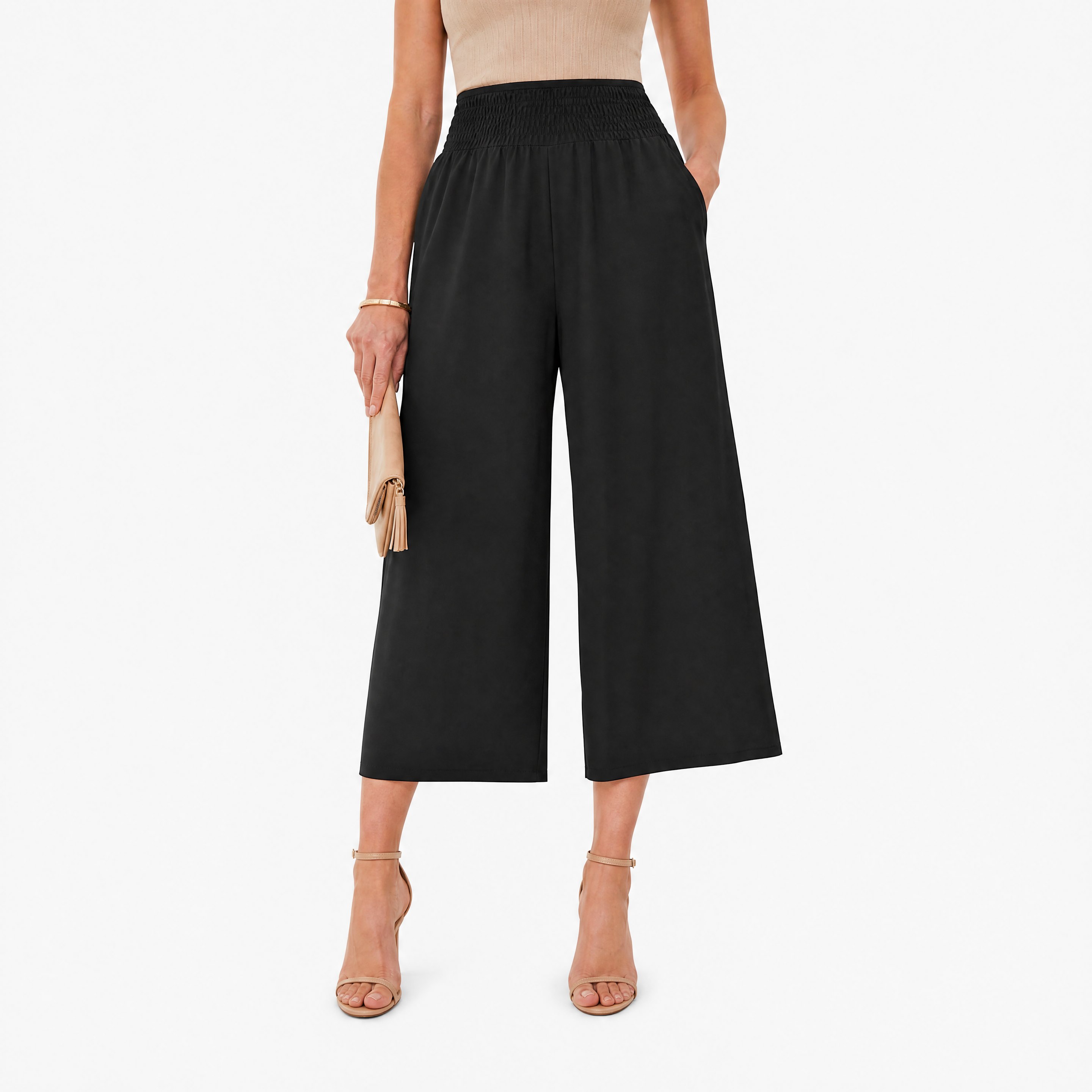 Damen Culotte Hose Schwarz - Weite Passform Sommer Freizeit Look - Rosesamour