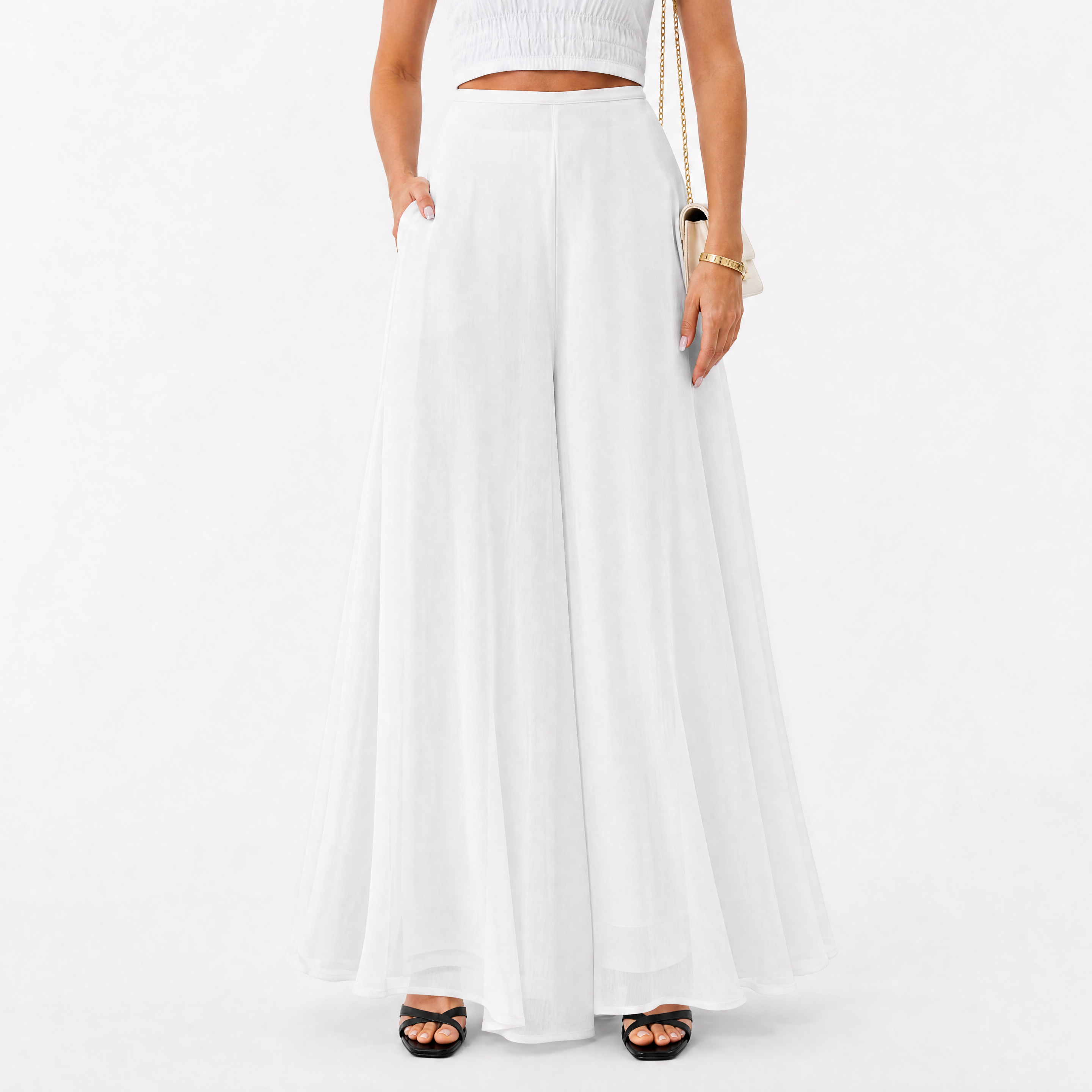 Damen Palazzo Hose Weiß - Weite Passform Eleganter Sommer Look - Rosesamour
