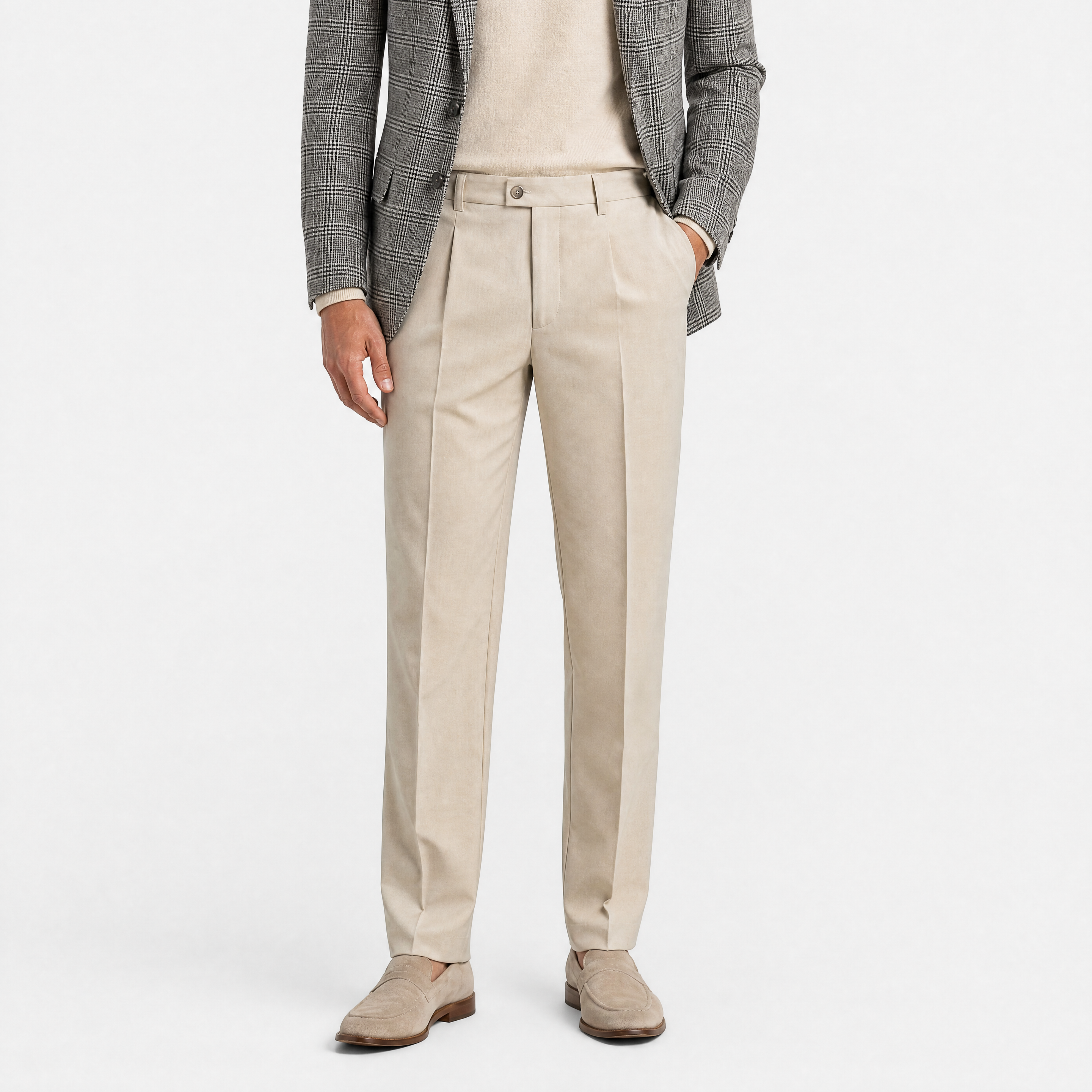 Die Elegante Beige Bundfalten Hose Locker