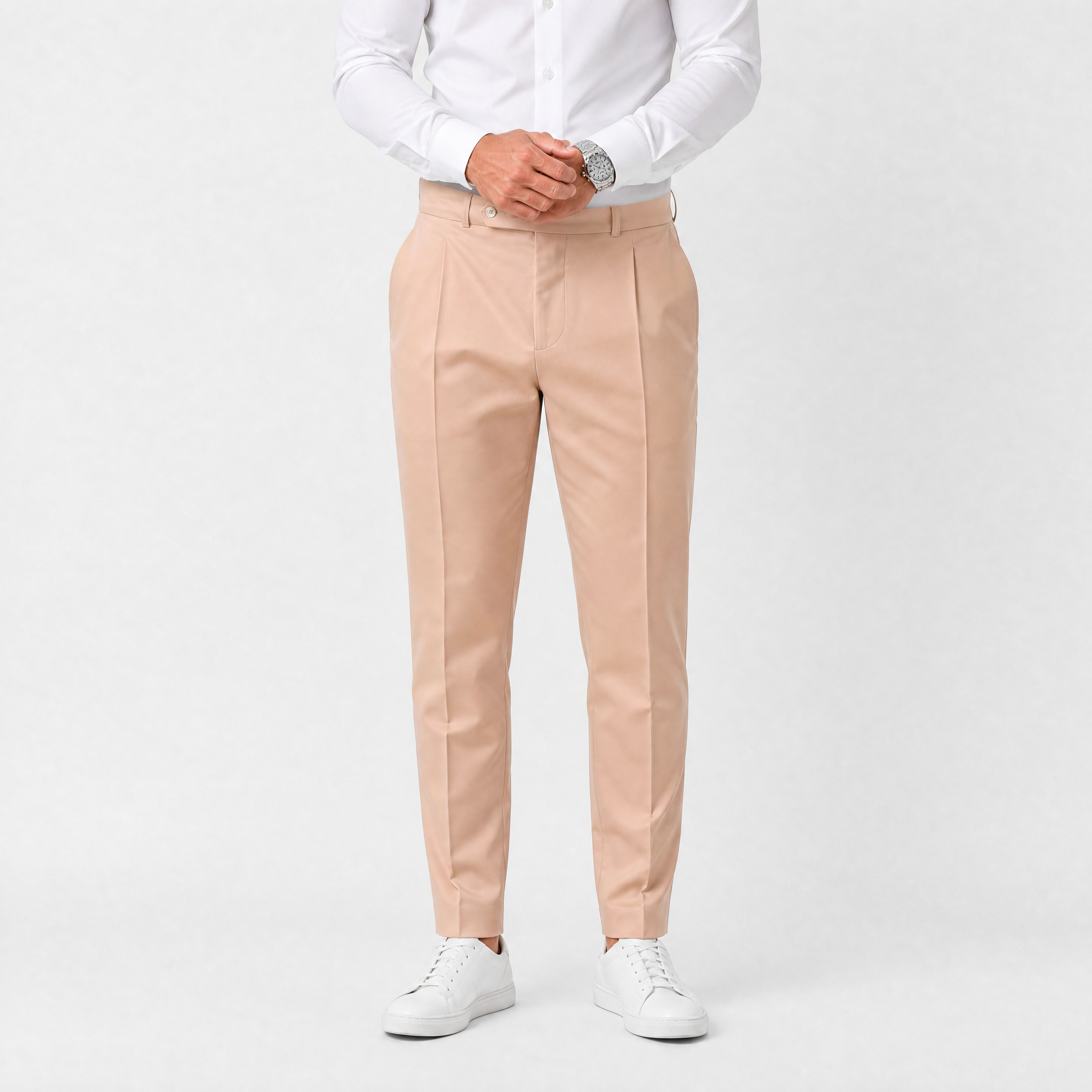 Die Elegante Weite Bundfalten Hose Beige