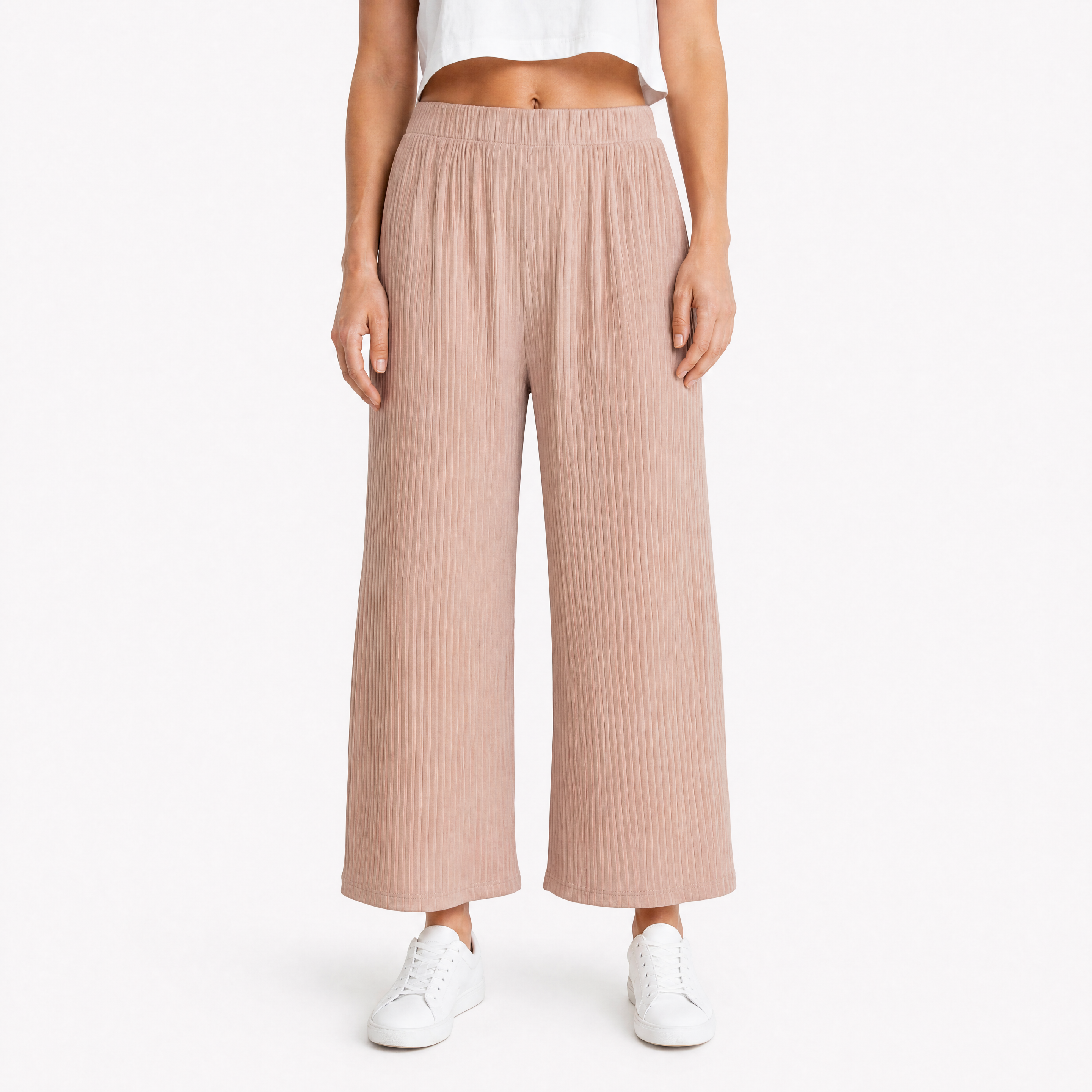 Damen Plissee Stoffhose Beige - Weite Passform Eleganter Sommer Look - Rosesamour