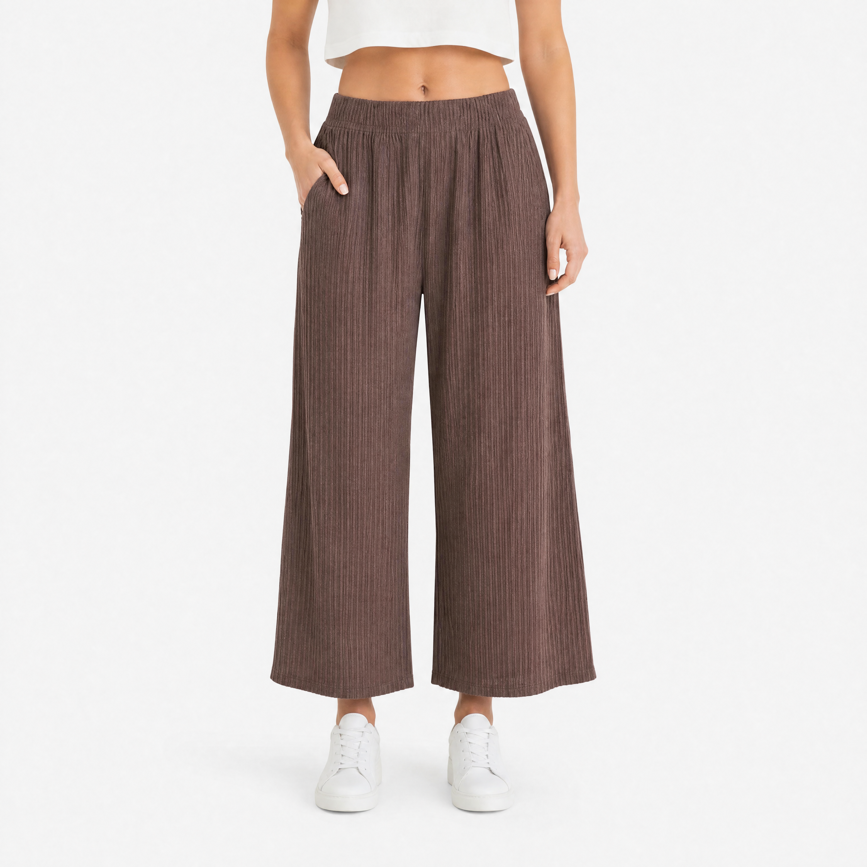 Damen Plissee Stoffhose Braun - Weite Passform Lockerer Sommer Look - Rosesamour