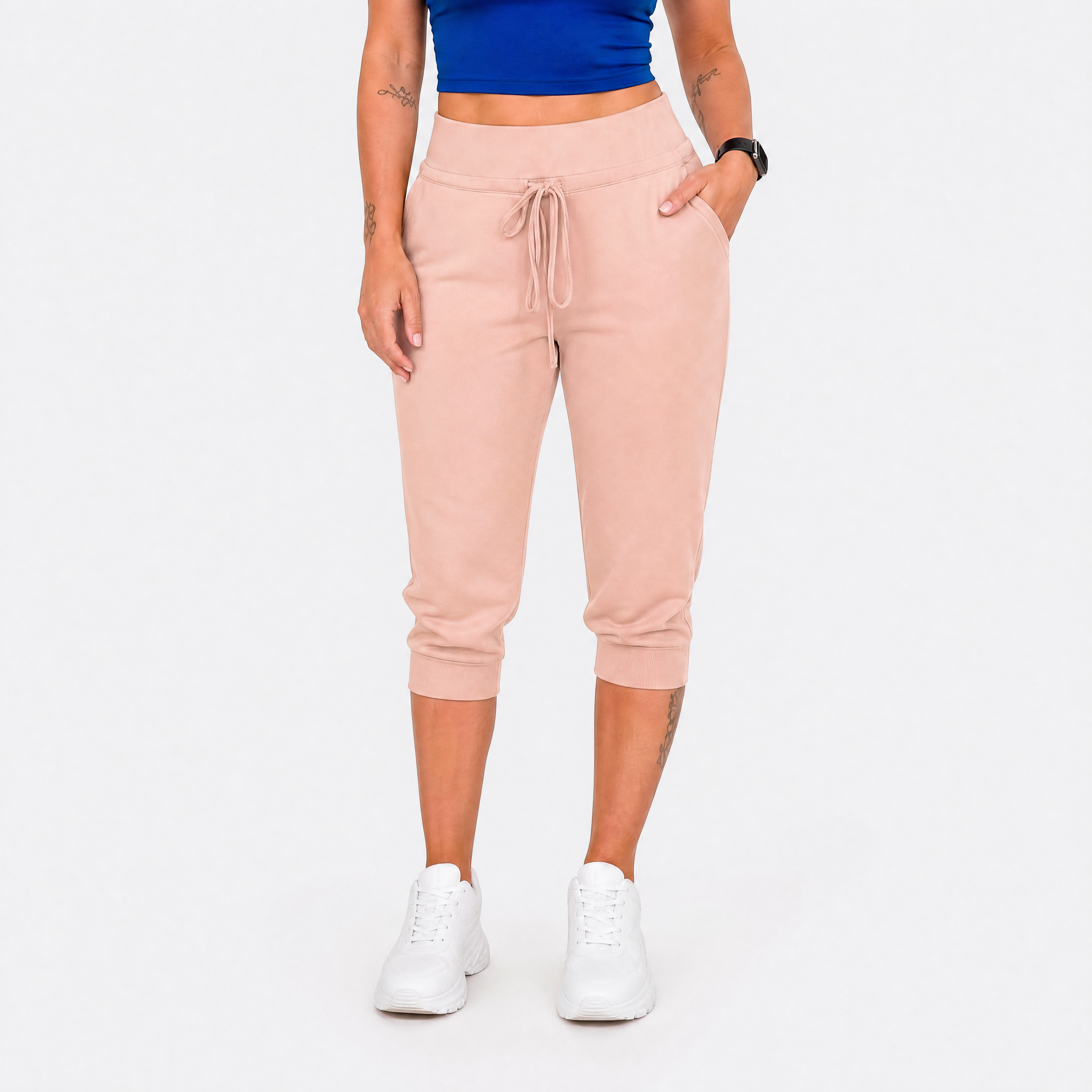 Damen Caprihose Rosa Hohe Taille - Lockere Passform Sommer Freizeit Look - Rosesamour