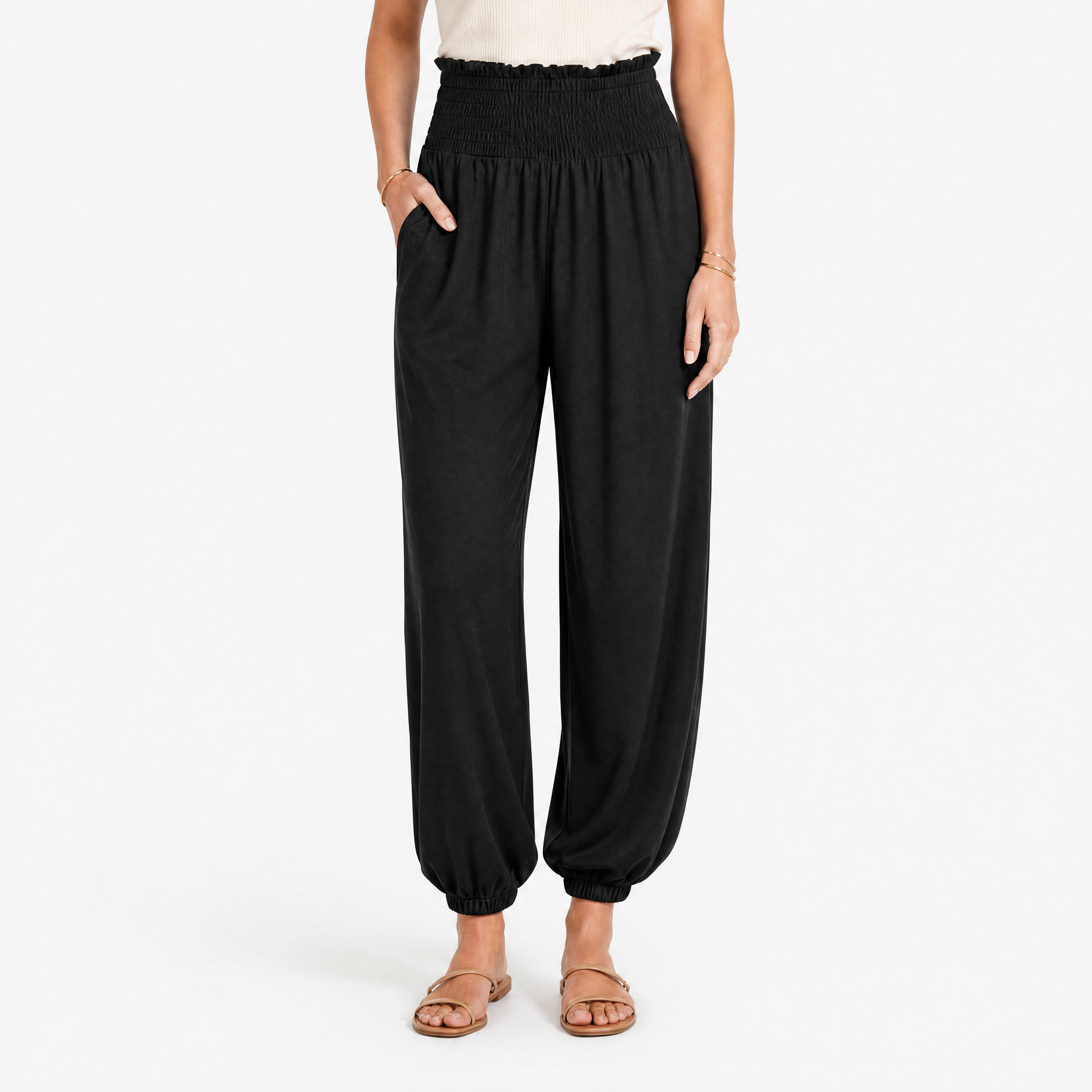 Damen Sommerhose Schwarz Hohe Taille - Lockere Passform Elastischer Freizeit Look - Rosesamour