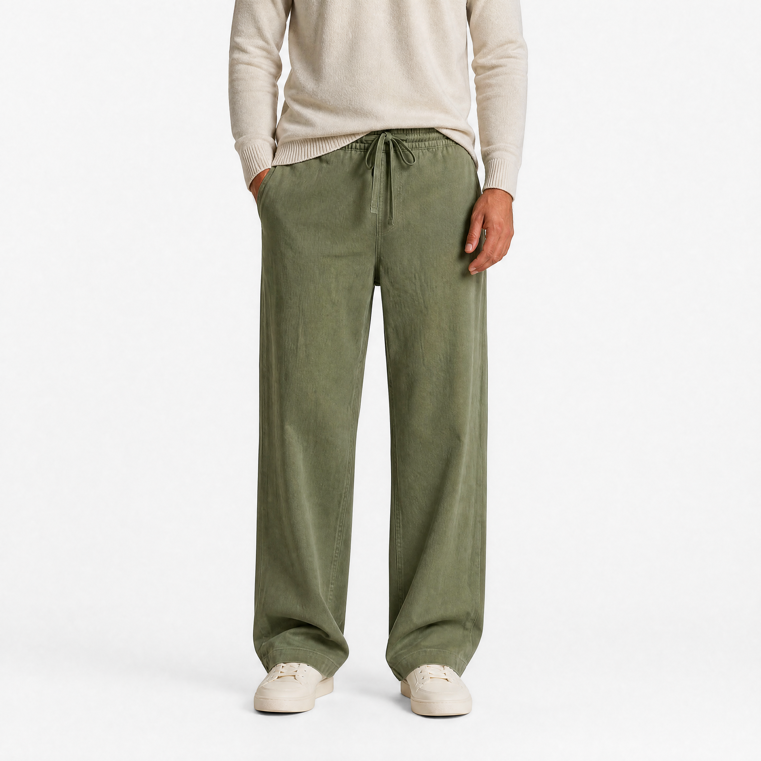 Herren Leinenhose Olivgrün - Lockere Passform Sommer Freizeit Look - Rosesamour
