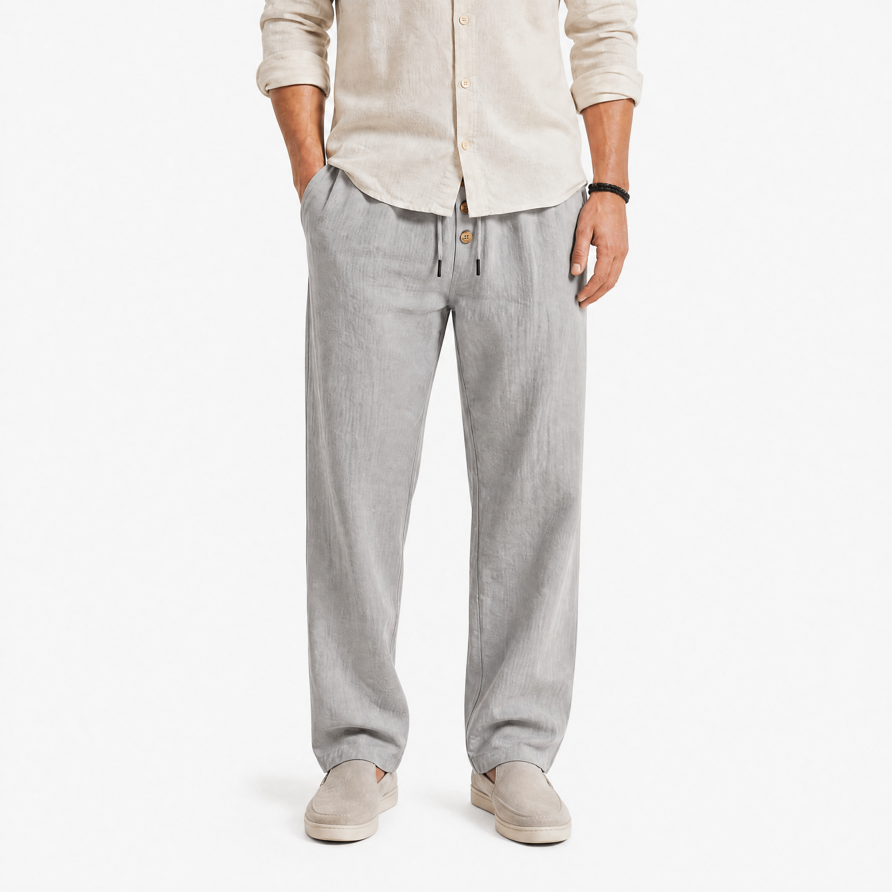 Herren Leinen Freizeithose Grau - Lockere Passform Sommer Freizeit Look - Rosesamour