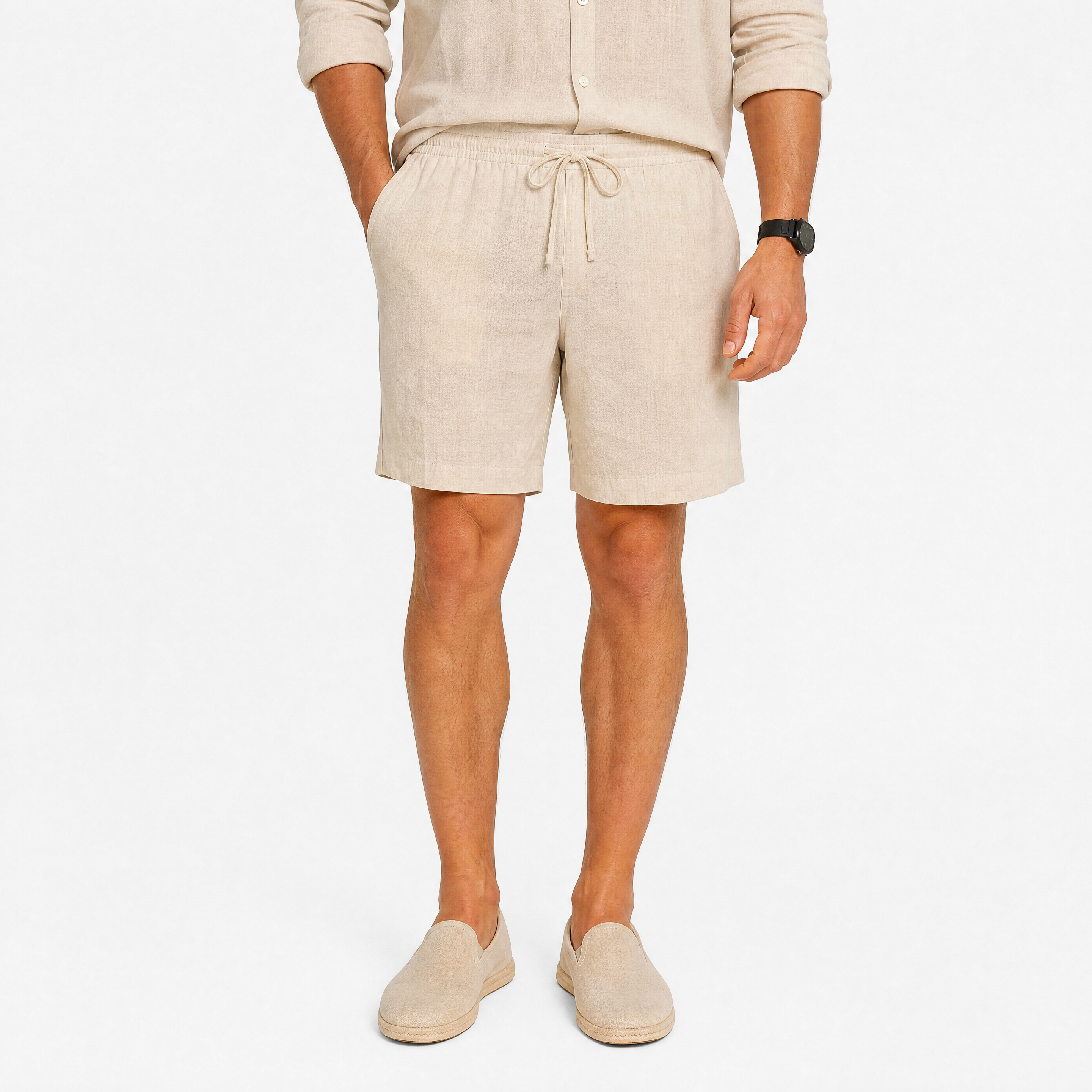 Herren Leinen Shorts Creme - Lockere Passform Sommer Freizeit Look - Rosesamour