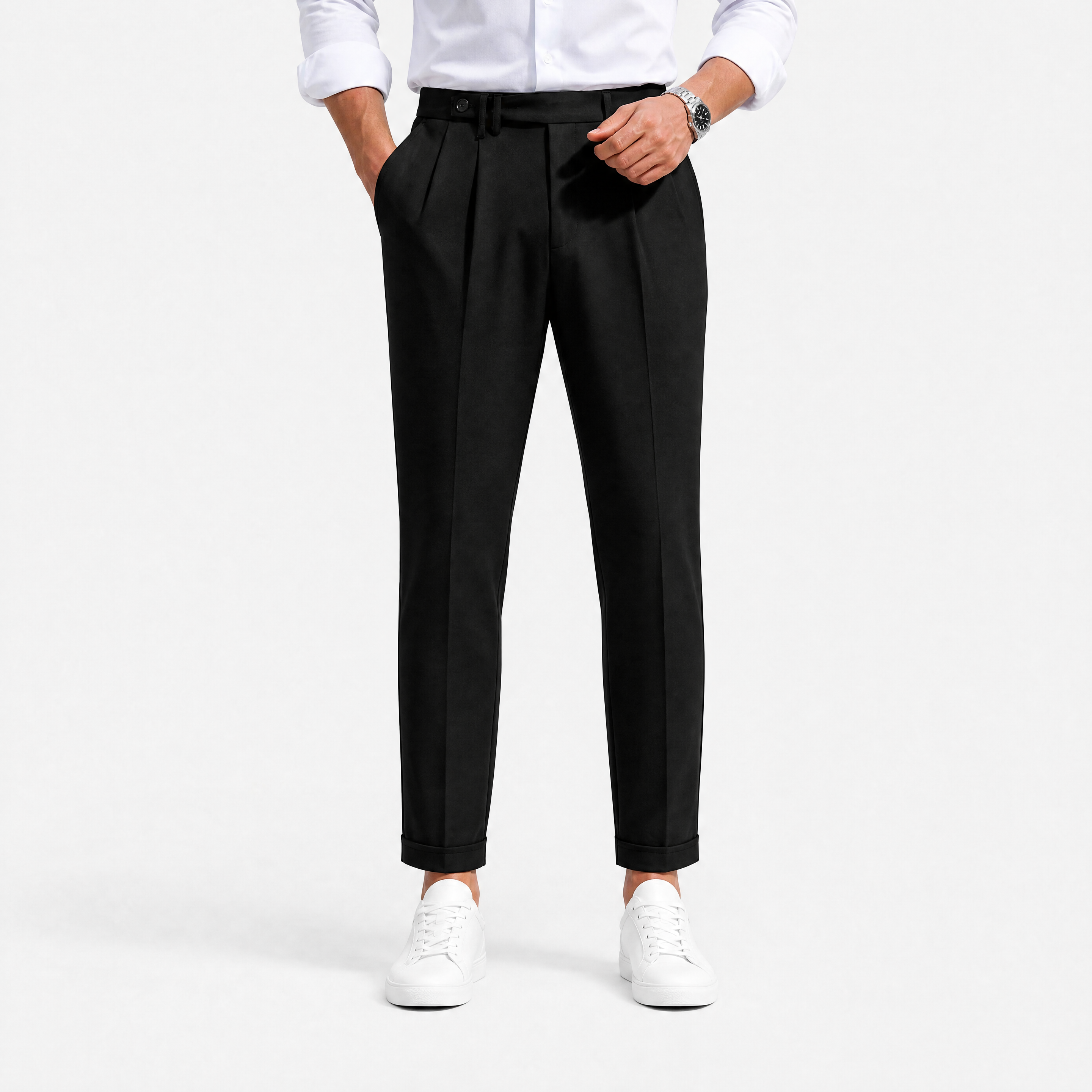 Herren Bundfalten Anzughose Schwarz - Elegante Passform Moderner Business Look - Rosesamour