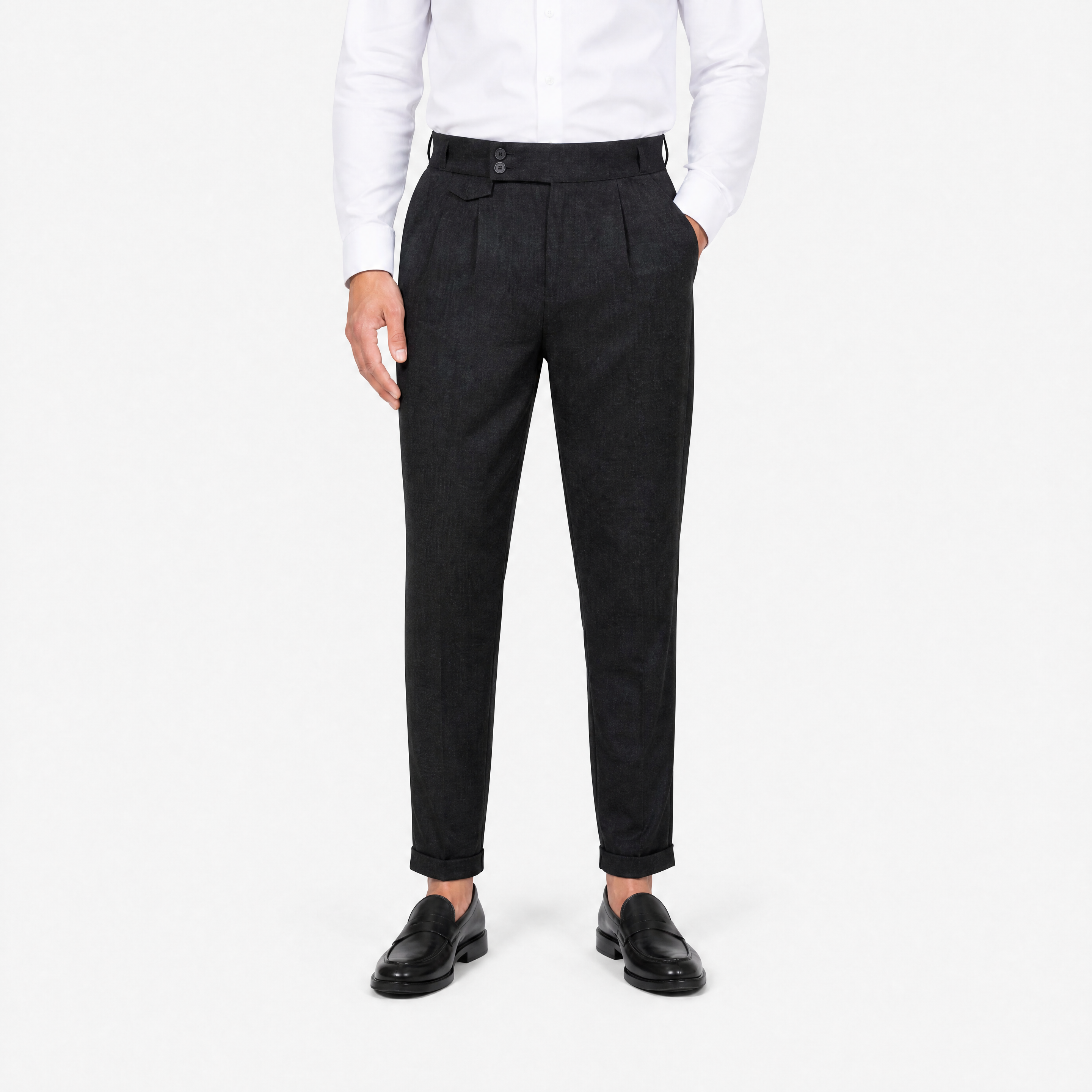 Herren Bundfaltenhose Schwarz Strukturiert - Schmale Passform Eleganter Look - Rosesamour