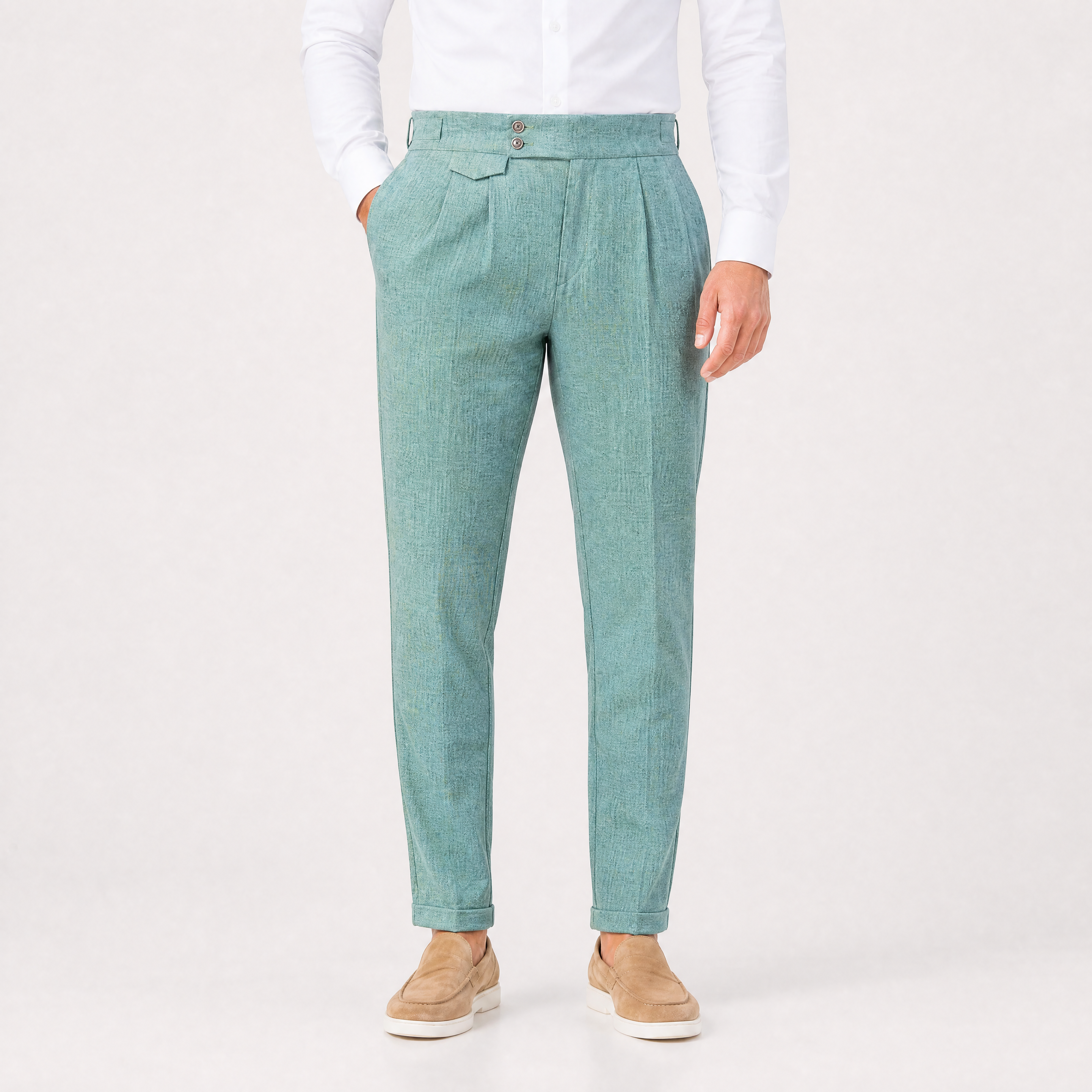Herren Elegante Bundfaltenhose Hellgrün - Strukturierte Passform Moderner Look - Rosesamour