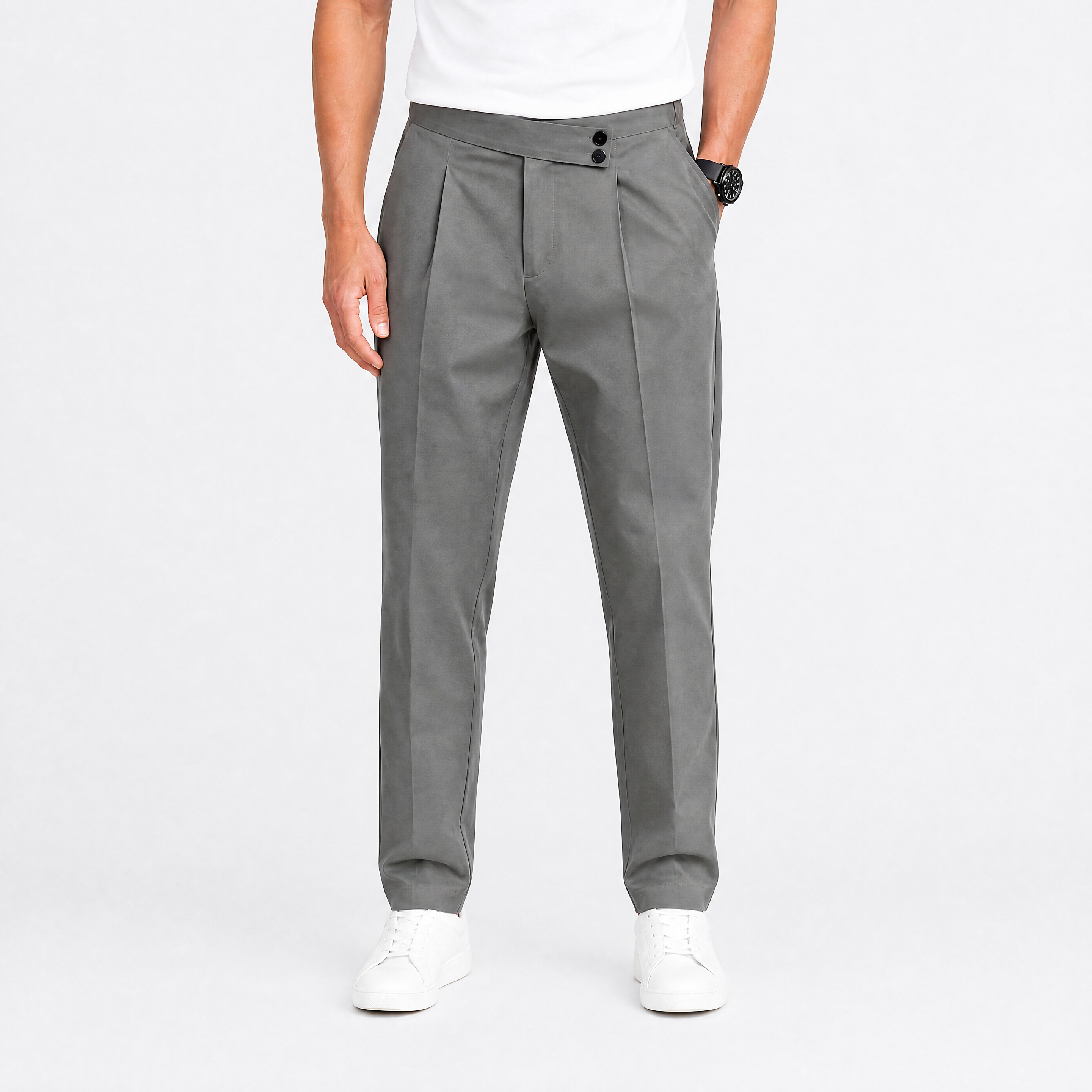 Herren Bundfalten Anzughose Dunkelgrau - Lockere Passform Eleganter Business Look - Rosesamour