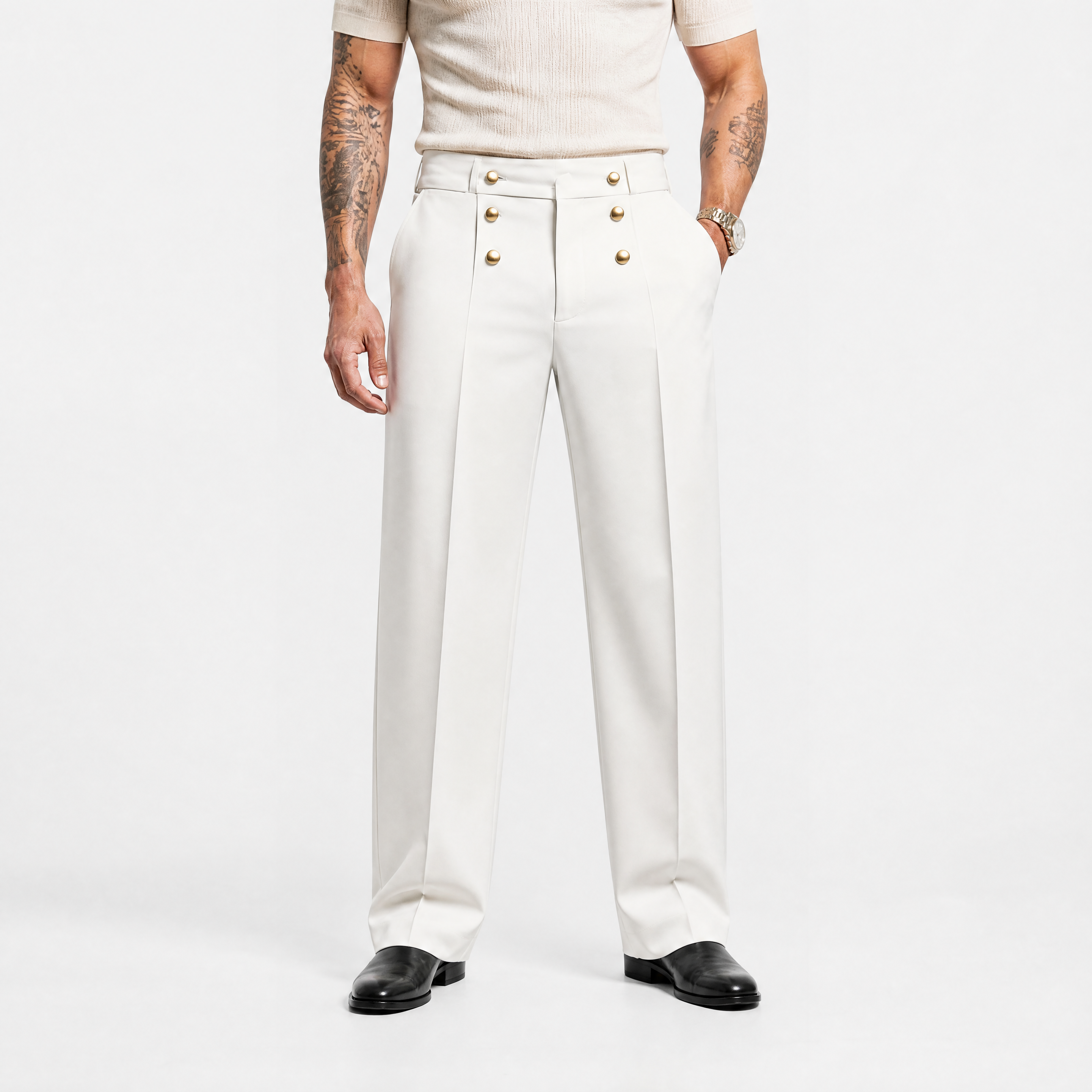 Herren Elegante Bundfaltenhose Weiß - Weite Passform Business Look - Rosesamour