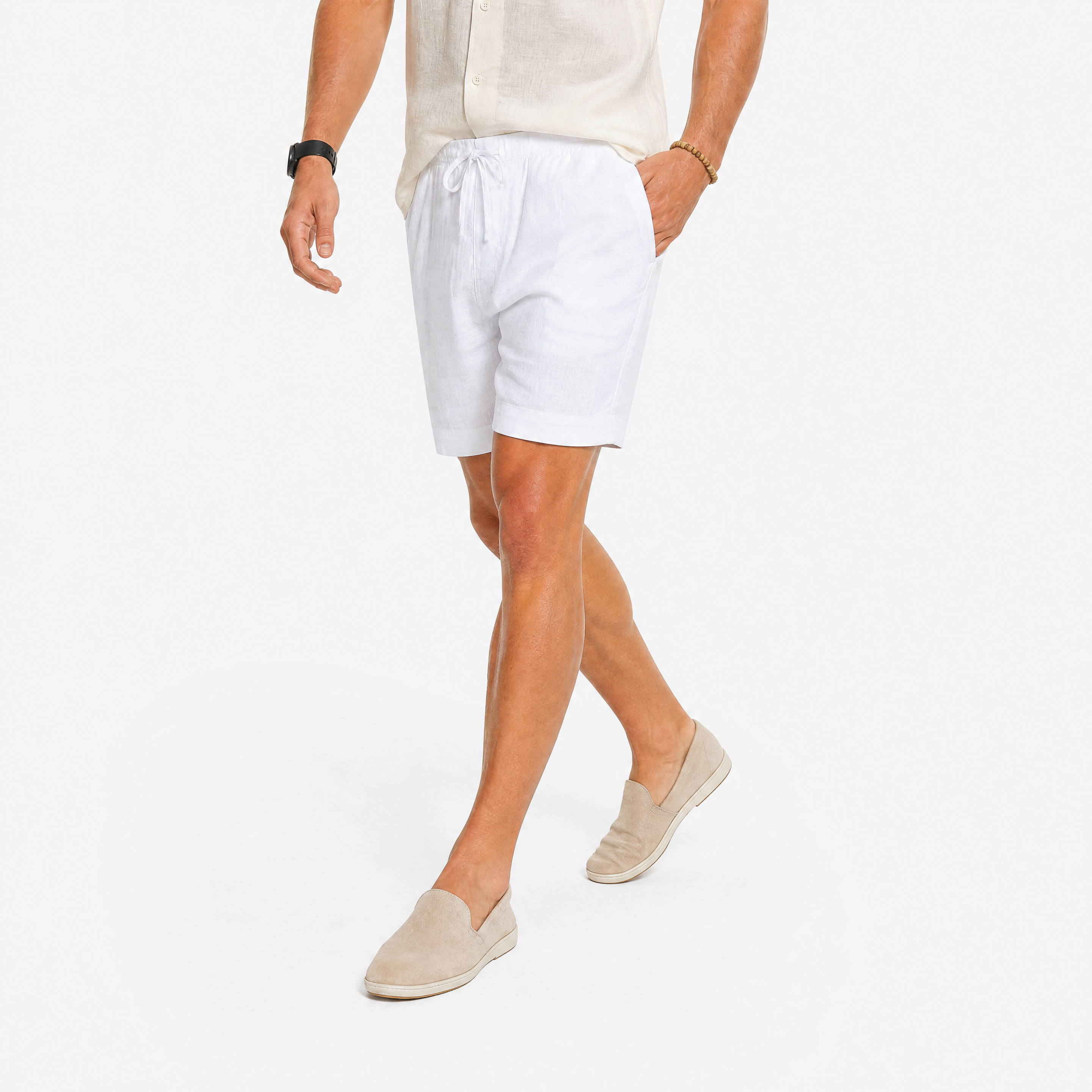 Herren Leinen Shorts Weiß - Lockere Passform Sommer Freizeit Look - Rosesamour