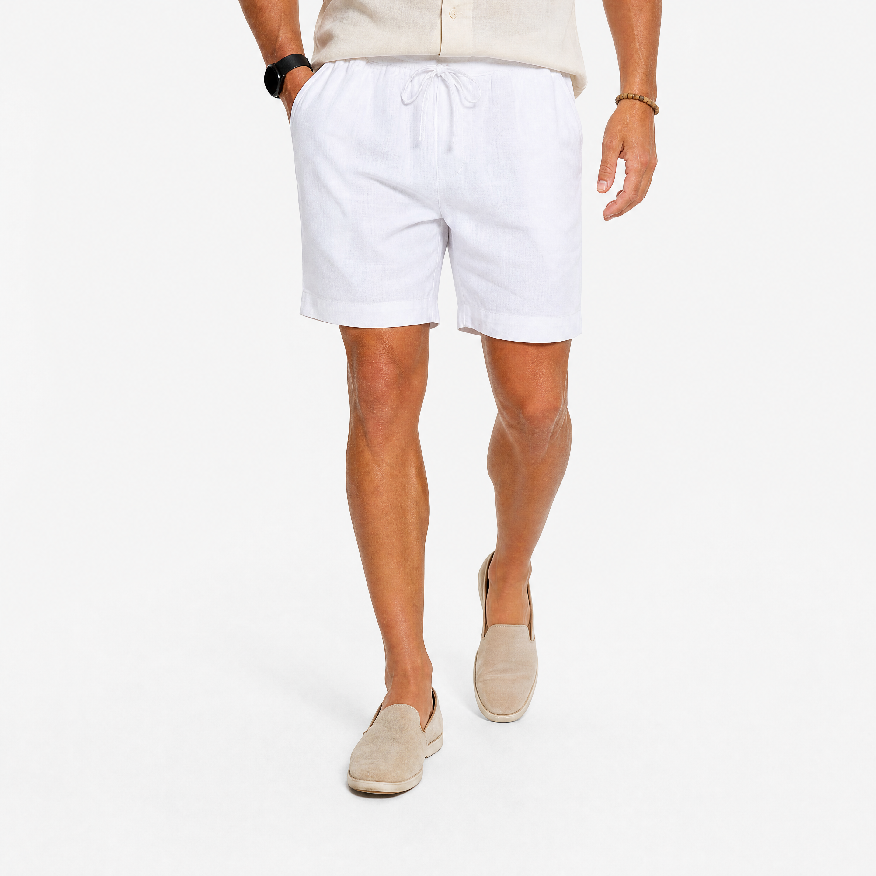 Herren Leinen Shorts Weiß - Lockere Passform Sommer Freizeit Look - Rosesamour