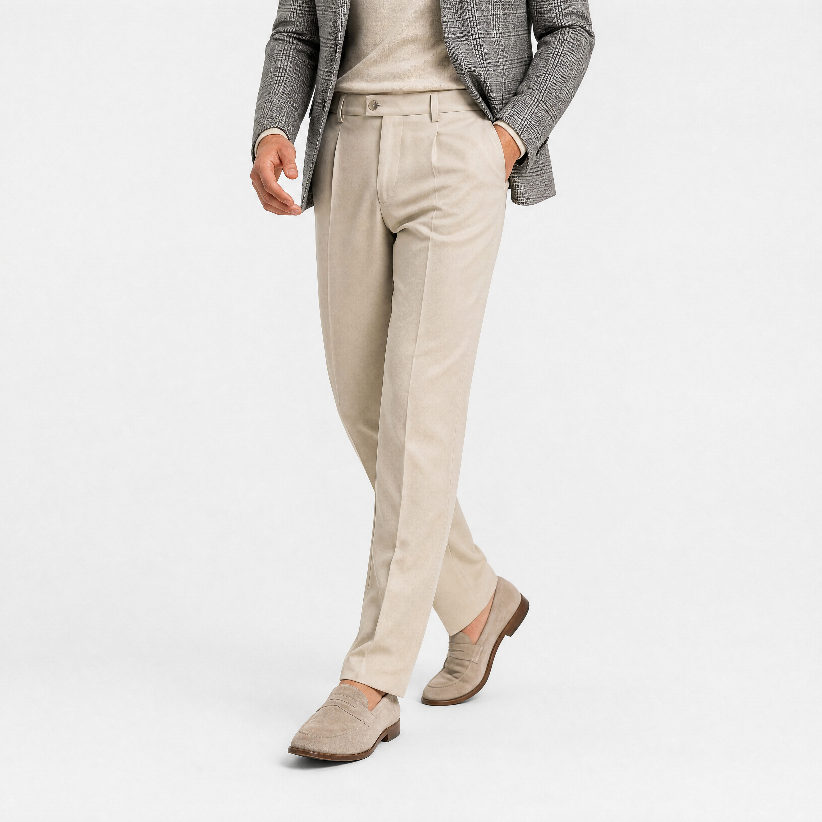 Die Elegante Beige Bundfalten Hose Locker