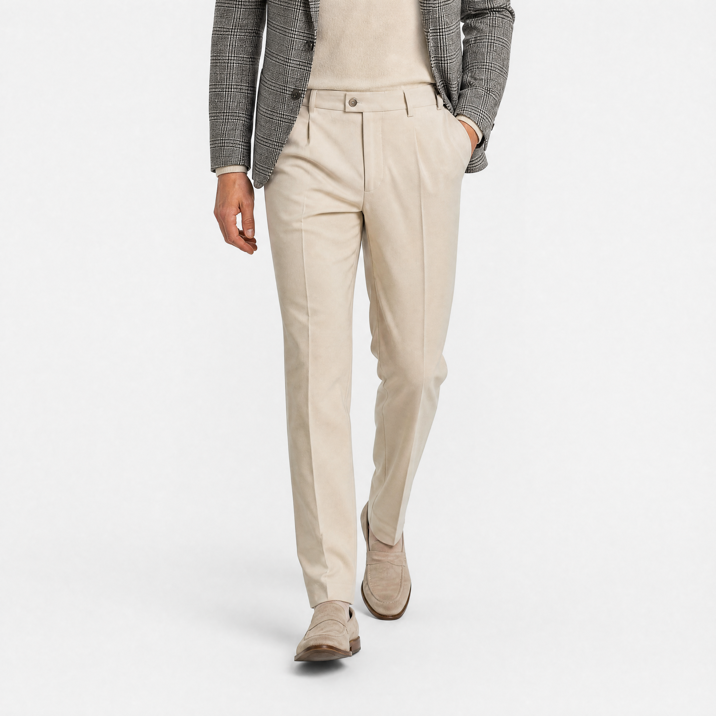 Die Elegante Beige Bundfalten Hose Locker