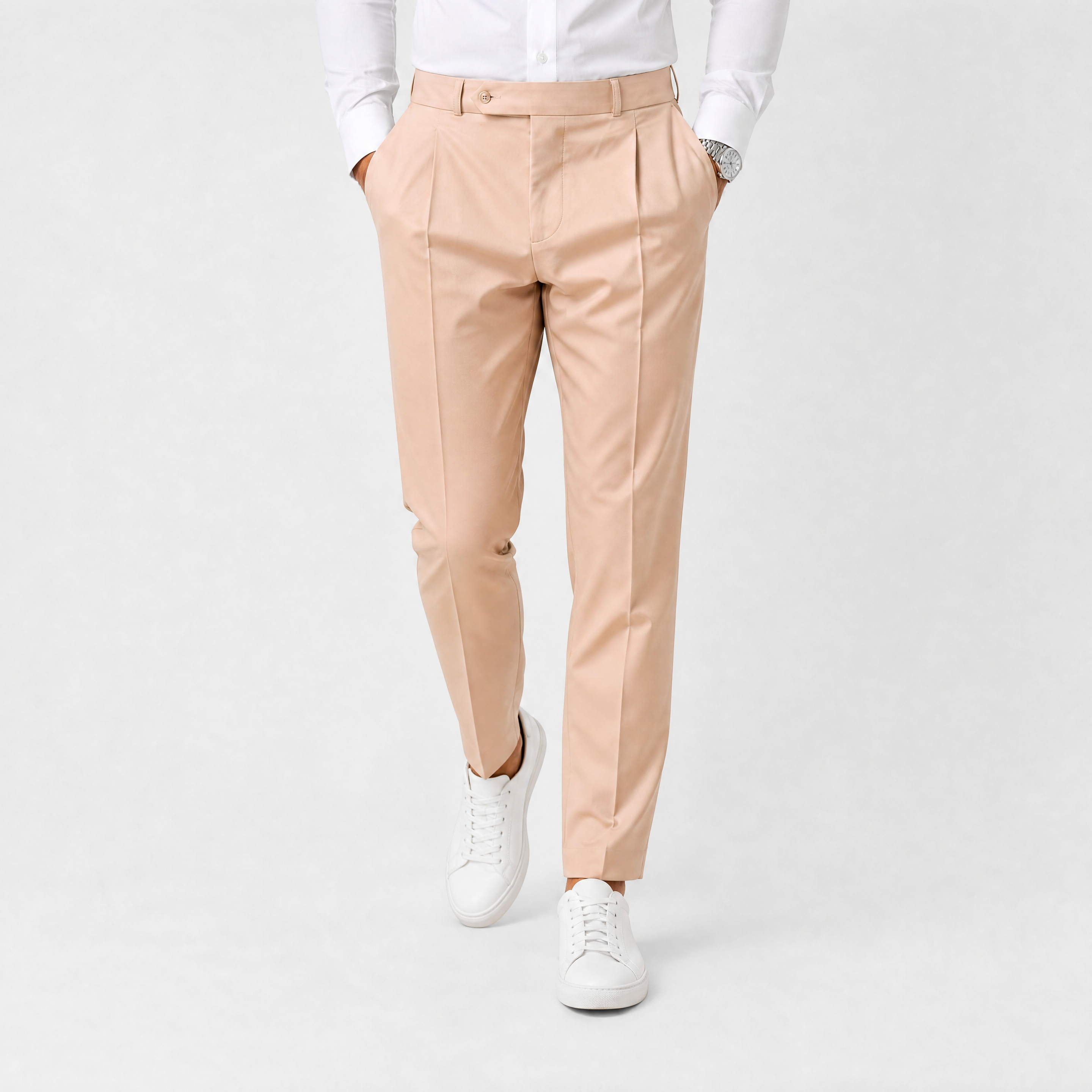 Die Elegante Weite Bundfalten Hose Beige