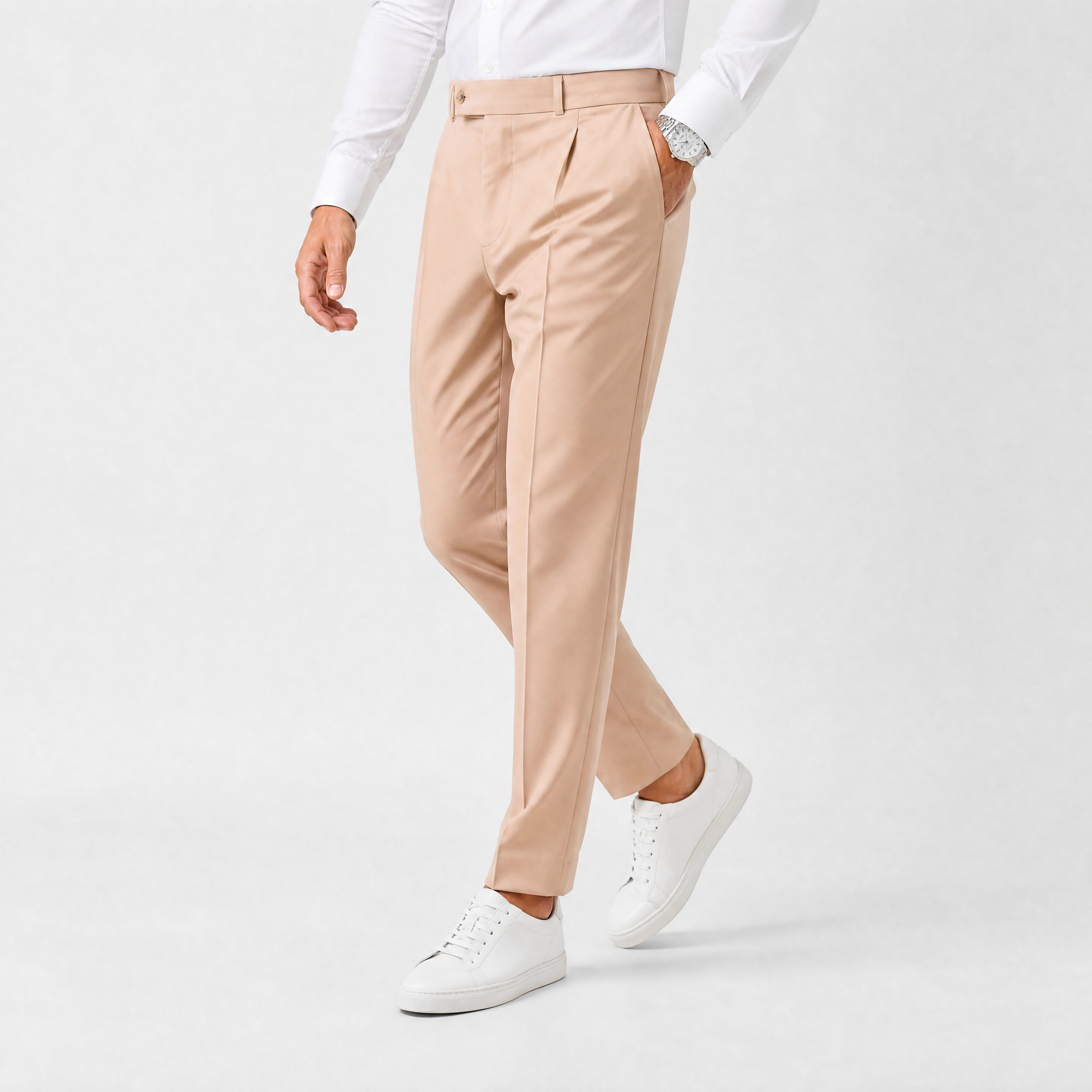 Die Elegante Weite Bundfalten Hose Beige