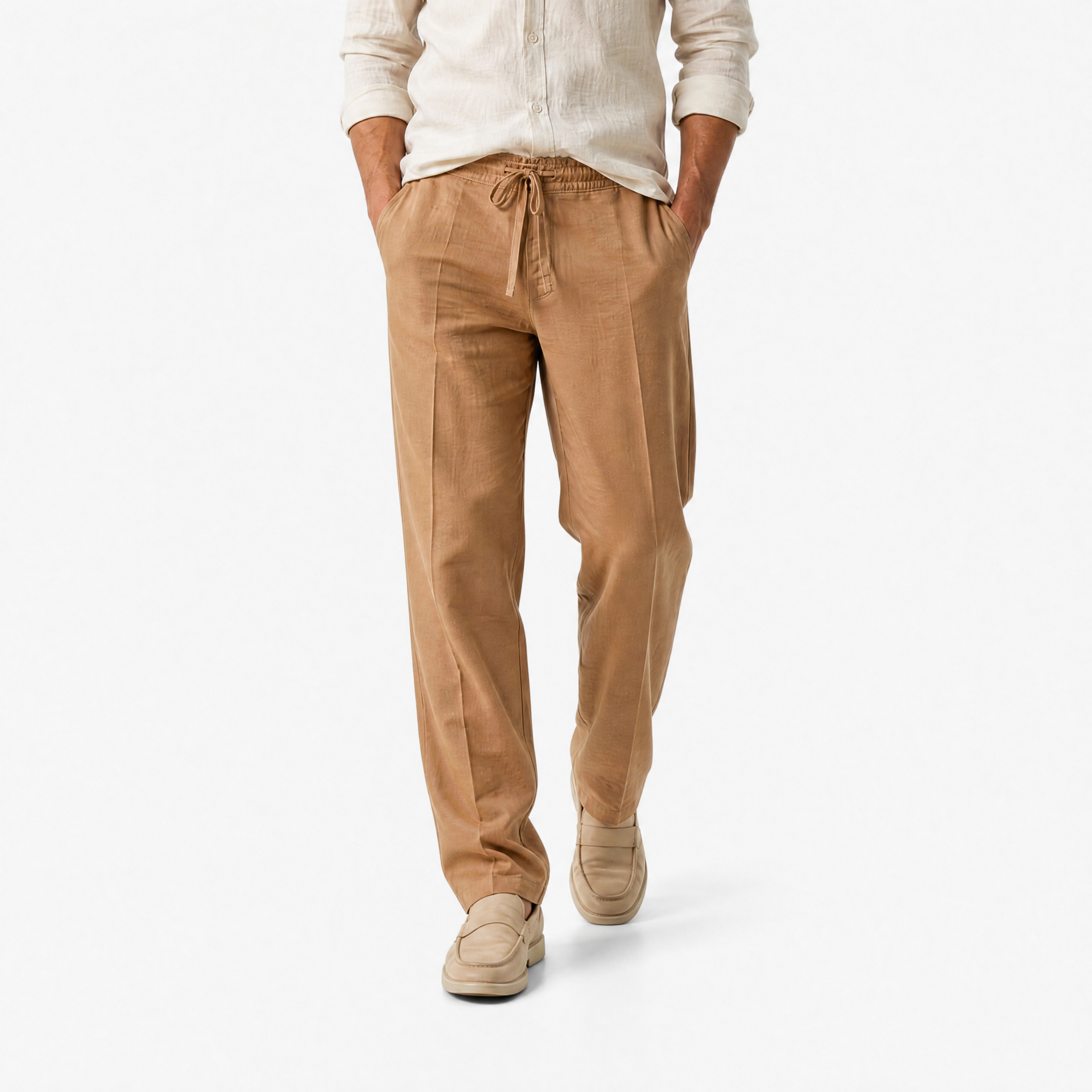 Herren Leinen Freizeithose Braun - Lockere Passform Sommer Freizeit Look - Rosesamour