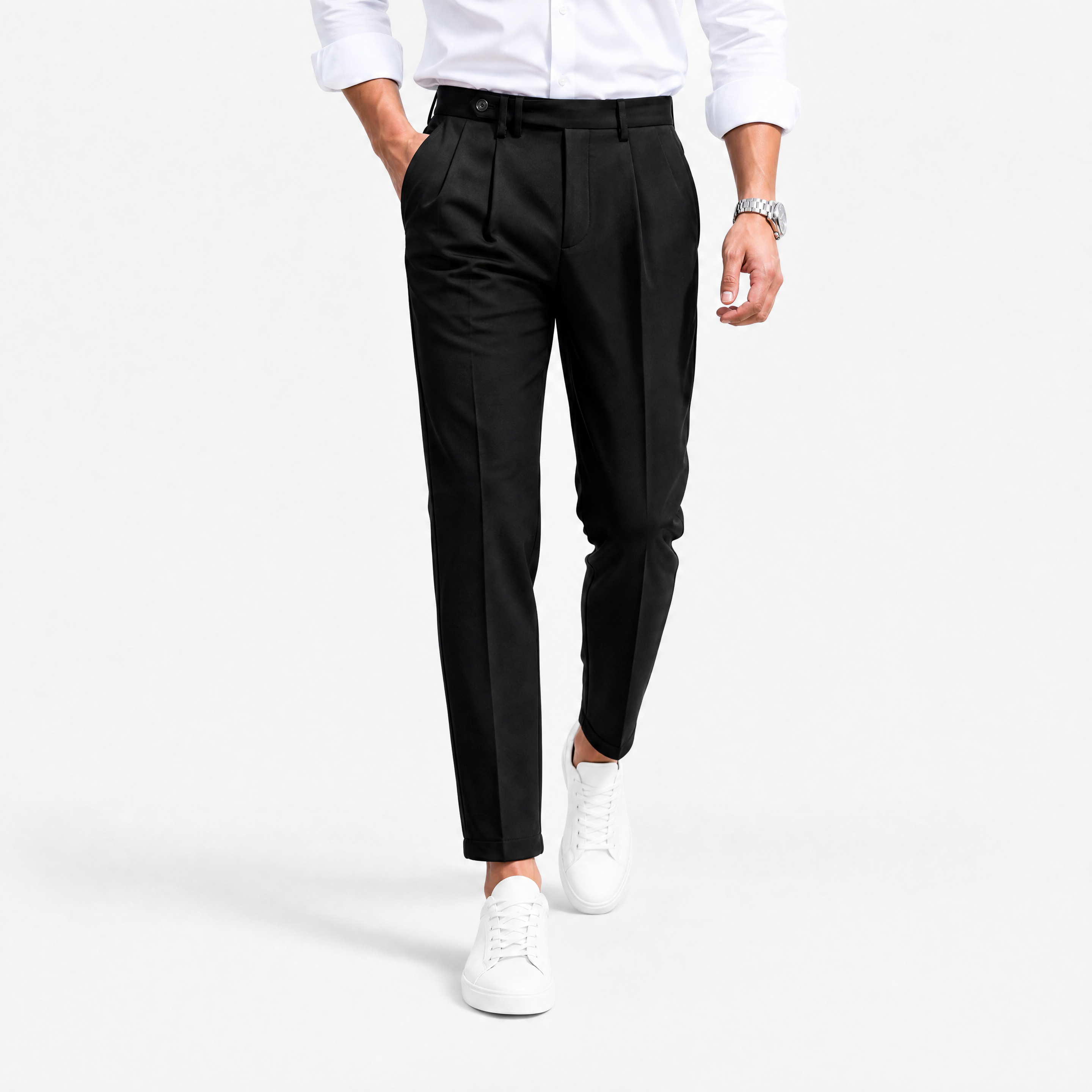 Herren Bundfalten Anzughose Schwarz - Elegante Passform Moderner Business Look - Rosesamour
