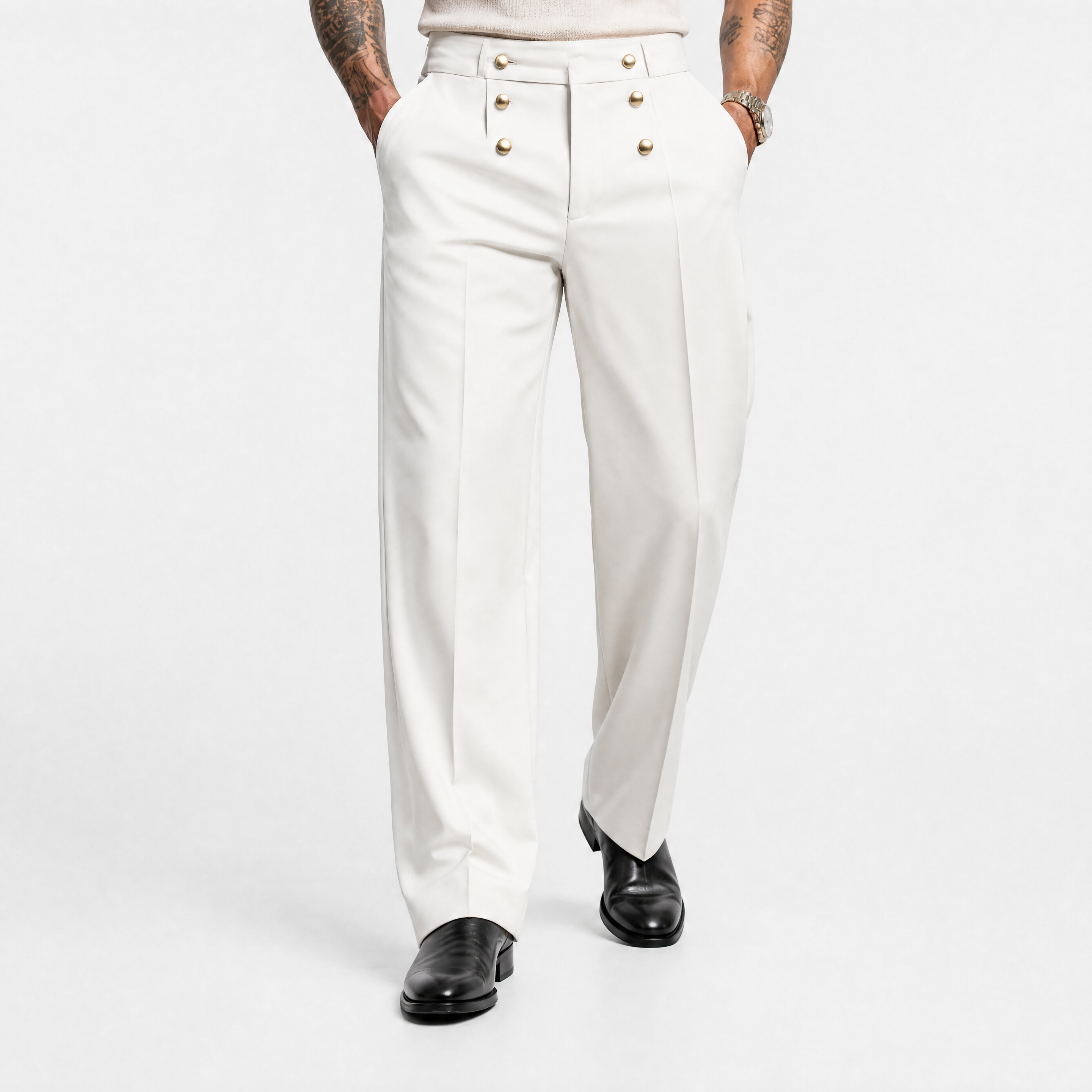 Herren Elegante Bundfaltenhose Weiß - Weite Passform Business Look - Rosesamour