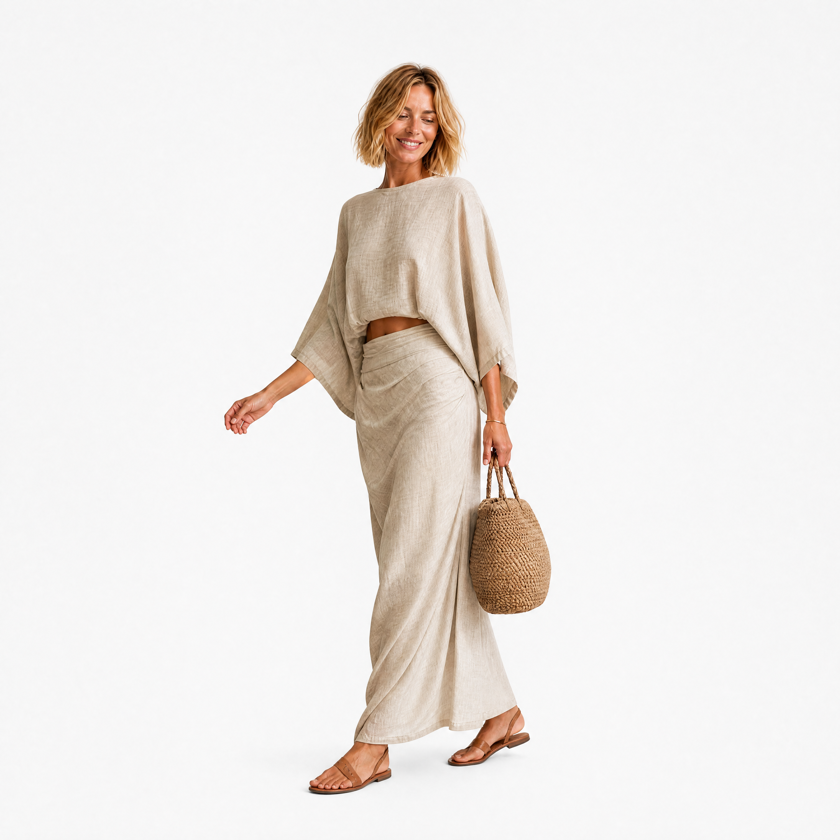 Damen Zweiteiler Set Aprikose - Lockere Passform Eleganter Look - Rosesamour