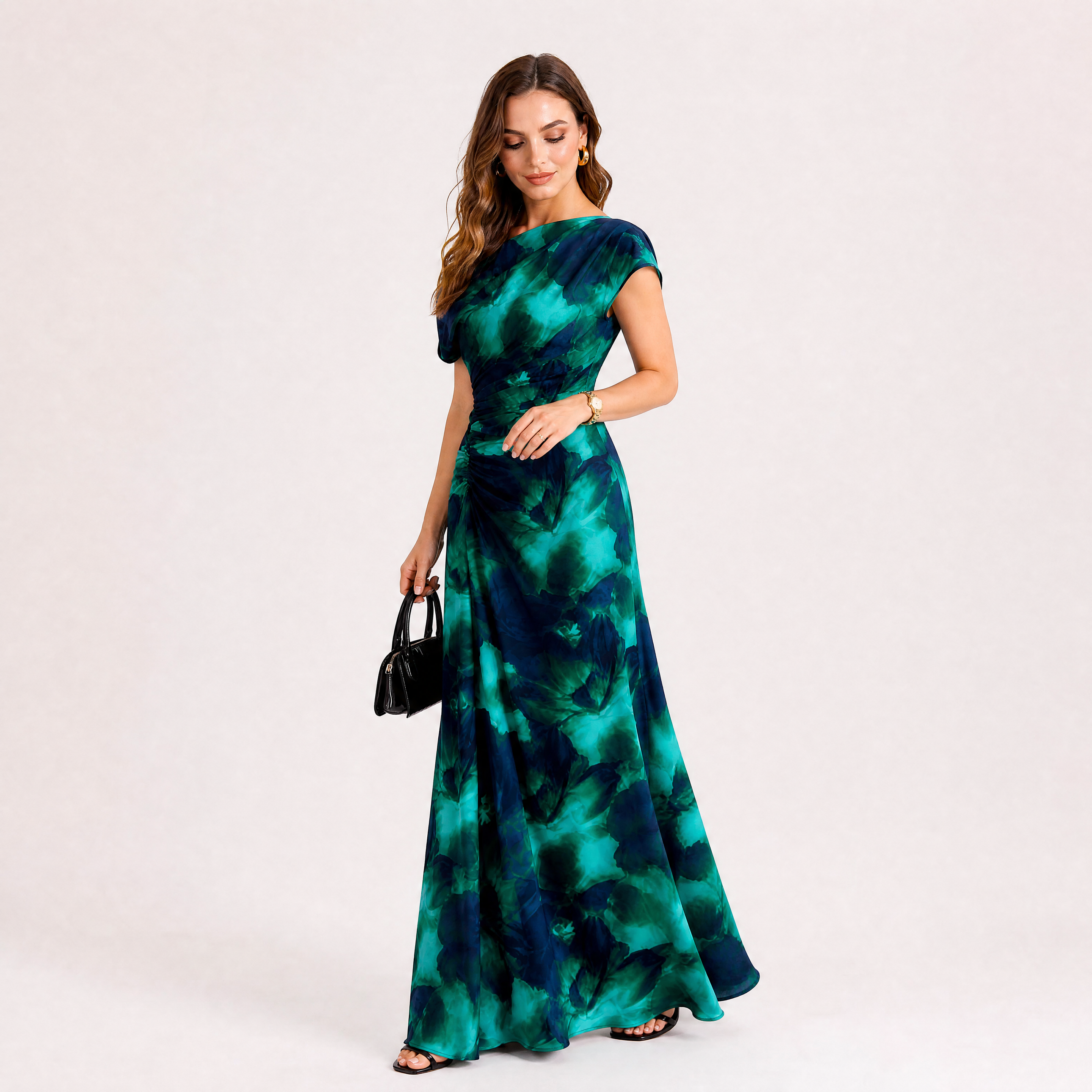 Damen Maxikleid Blau Schulterfrei - Fließende Passform Sommer Eleganz Look - Rosesamour