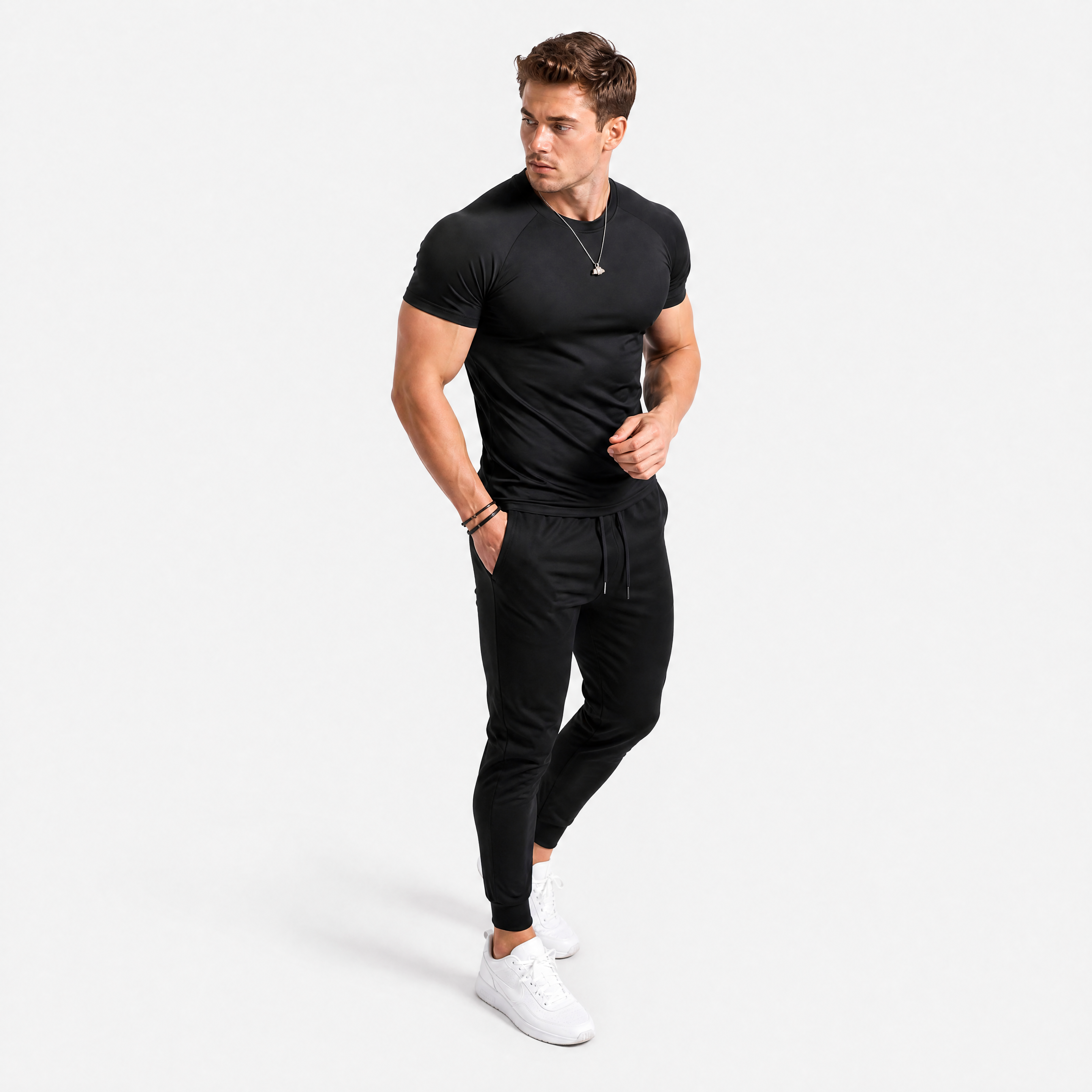 Herren Sport T Shirt Schwarz - Muskel Fit Fitness Look Kurzarm - Rosesamour