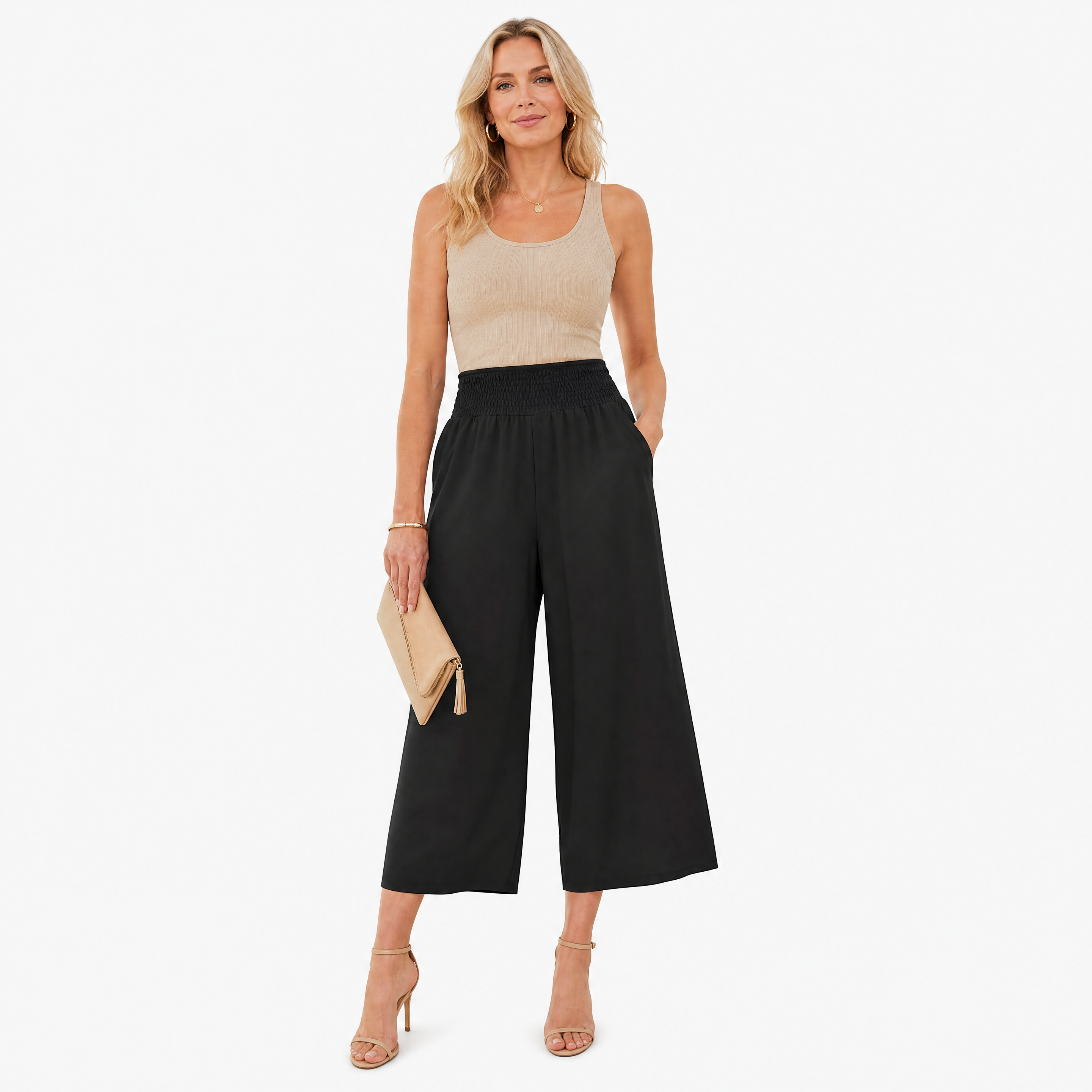 Damen Culotte Hose Schwarz - Weite Passform Sommer Freizeit Look - Rosesamour