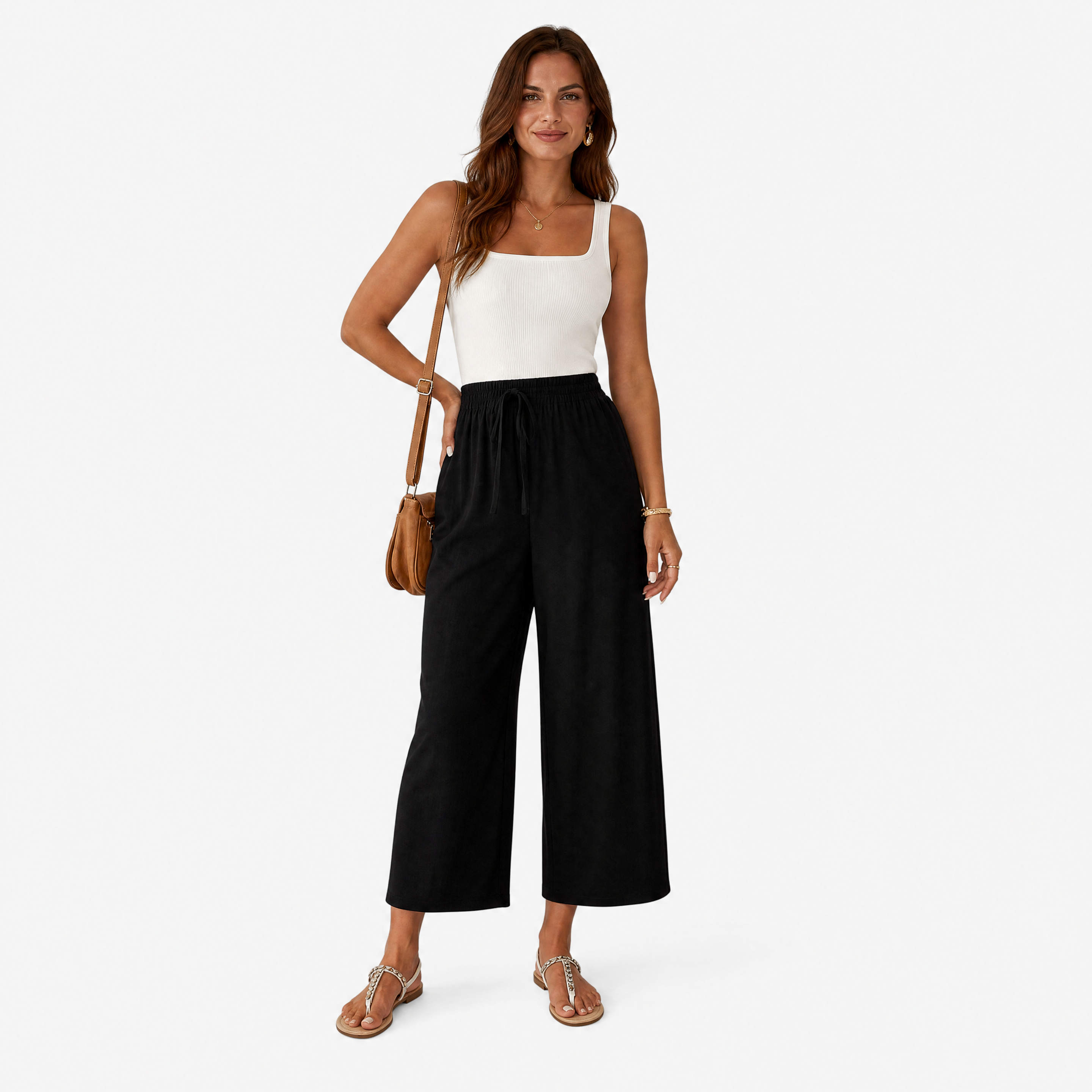 Damen Culotte Hose Schwarz - Lockere Passform Sommer Freizeit Look - Rosesamour
