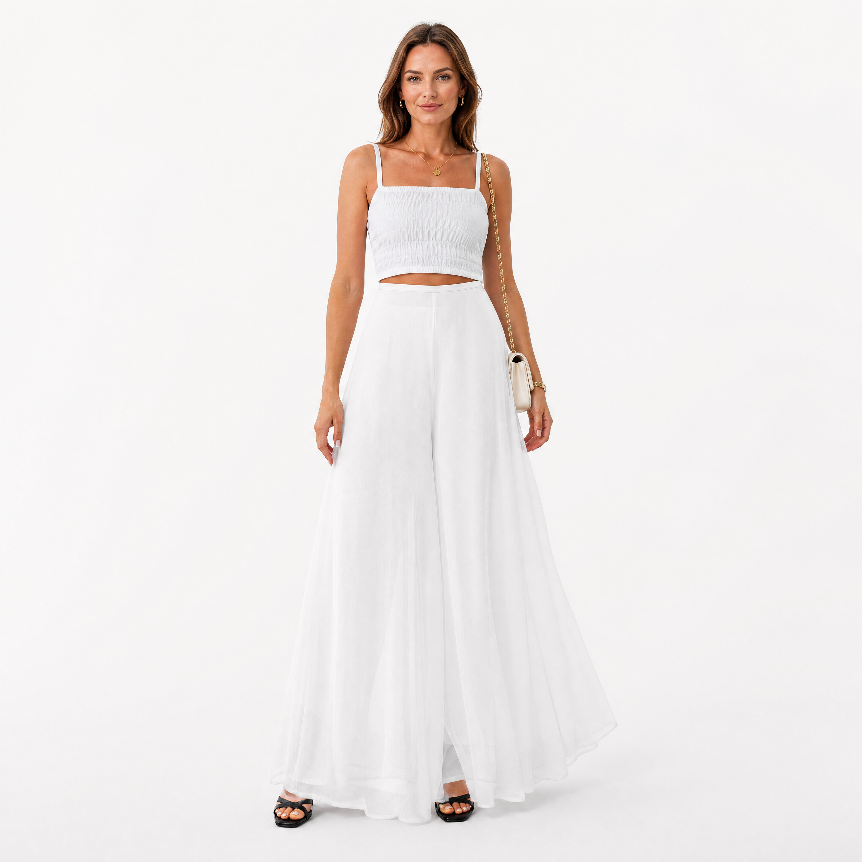 Damen Palazzo Hose Weiß - Weite Passform Eleganter Sommer Look - Rosesamour