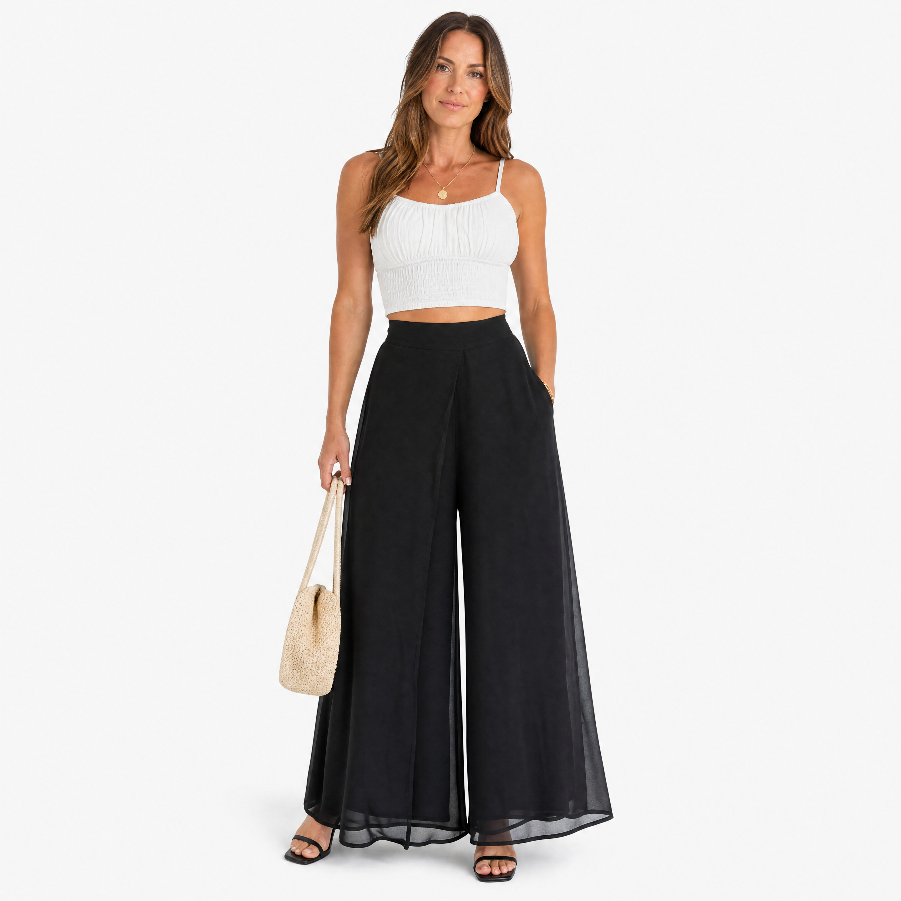 Damen Palazzo Hose Schwarz - Weite Passform Eleganter Sommer Look - Rosesamour