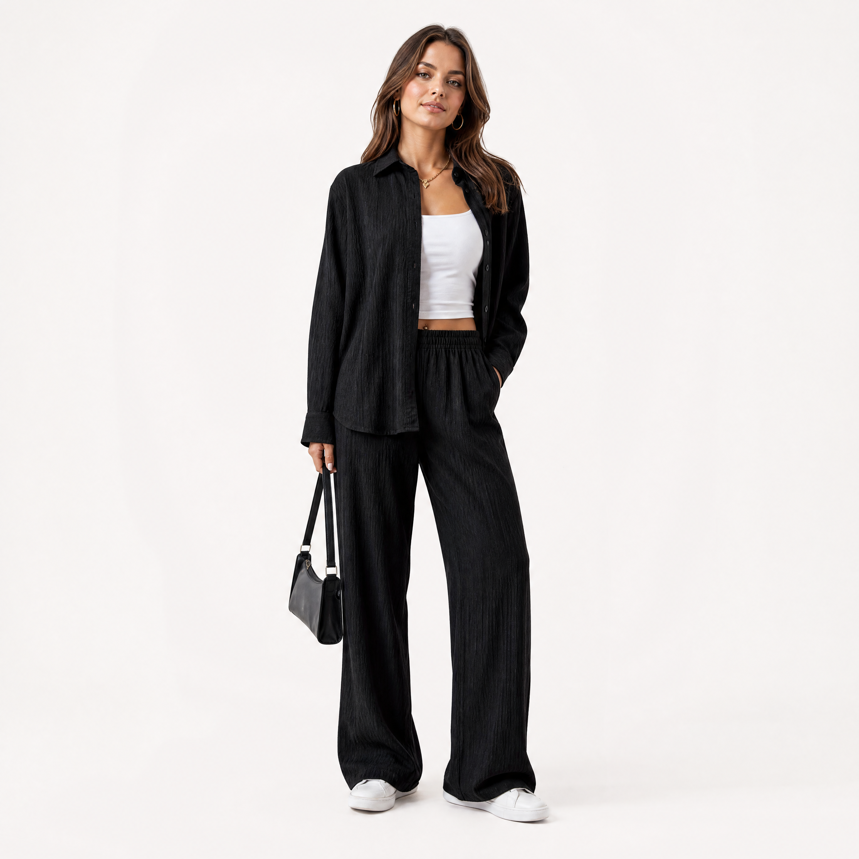 Damen Zweiteiler Schwarz Sommer - Lockere Passform Eleganter Freizeit Look - Rosesamour