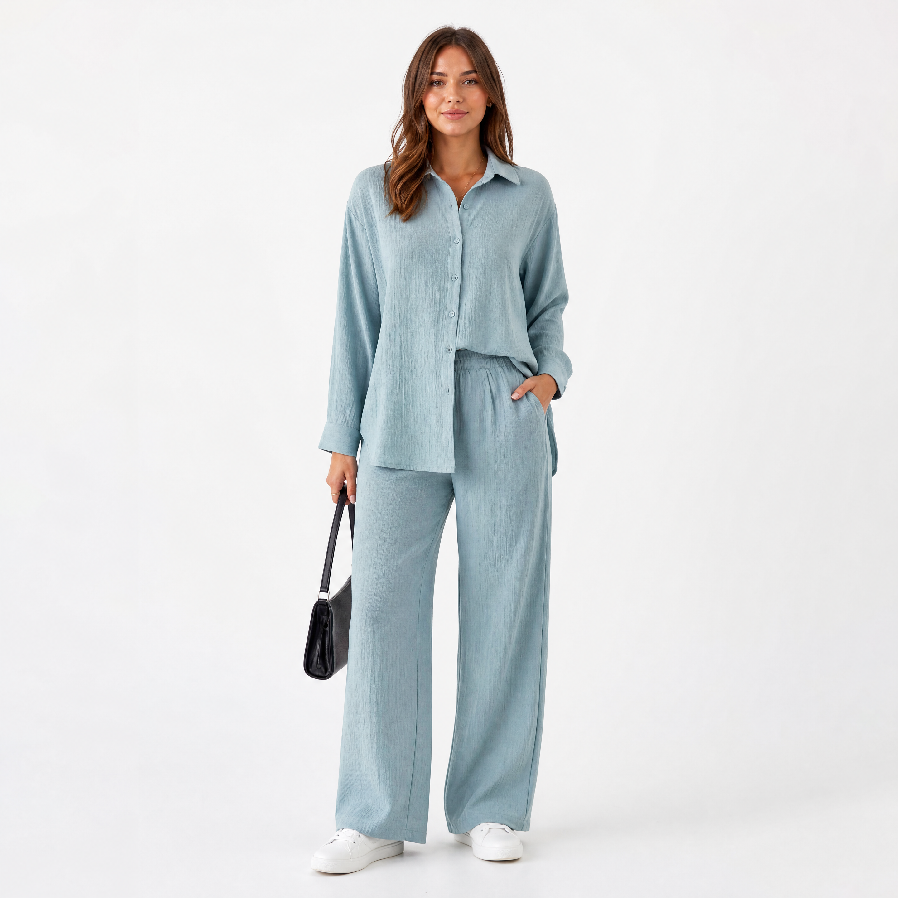 Damen Zweiteiler Mintgrün Sommer - Lockere Passform Eleganter Freizeit Look - Rosesamour