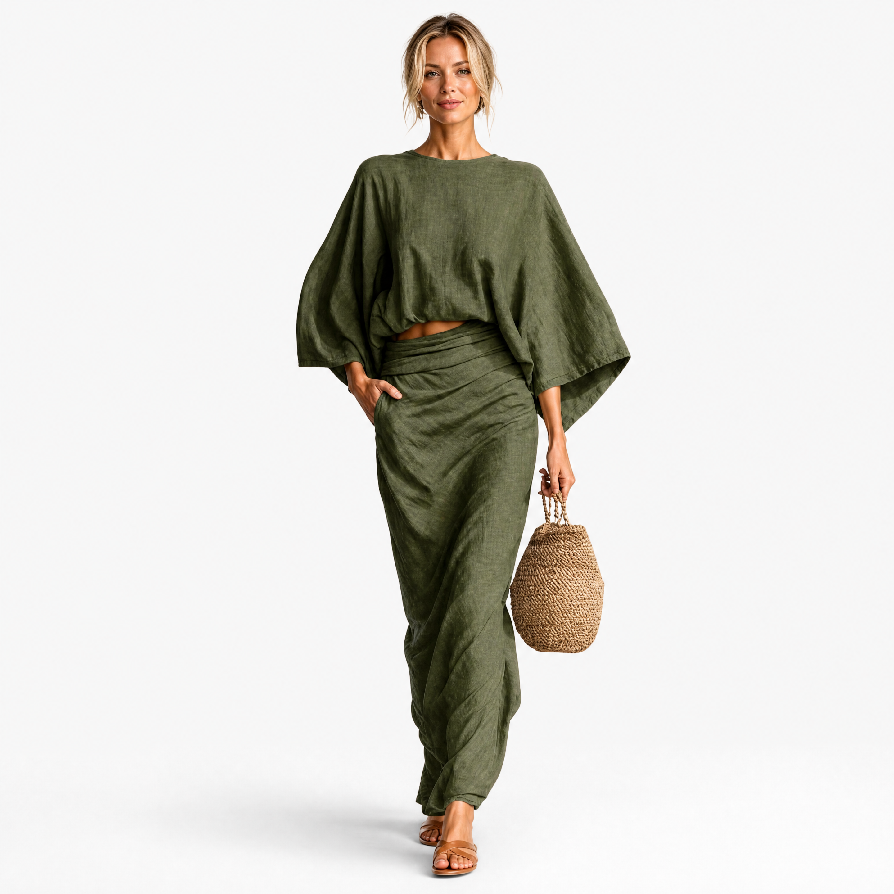 Damen Zweiteiler Set Dunkelgrün - Lockere Passform Eleganter Look - Rosesamour