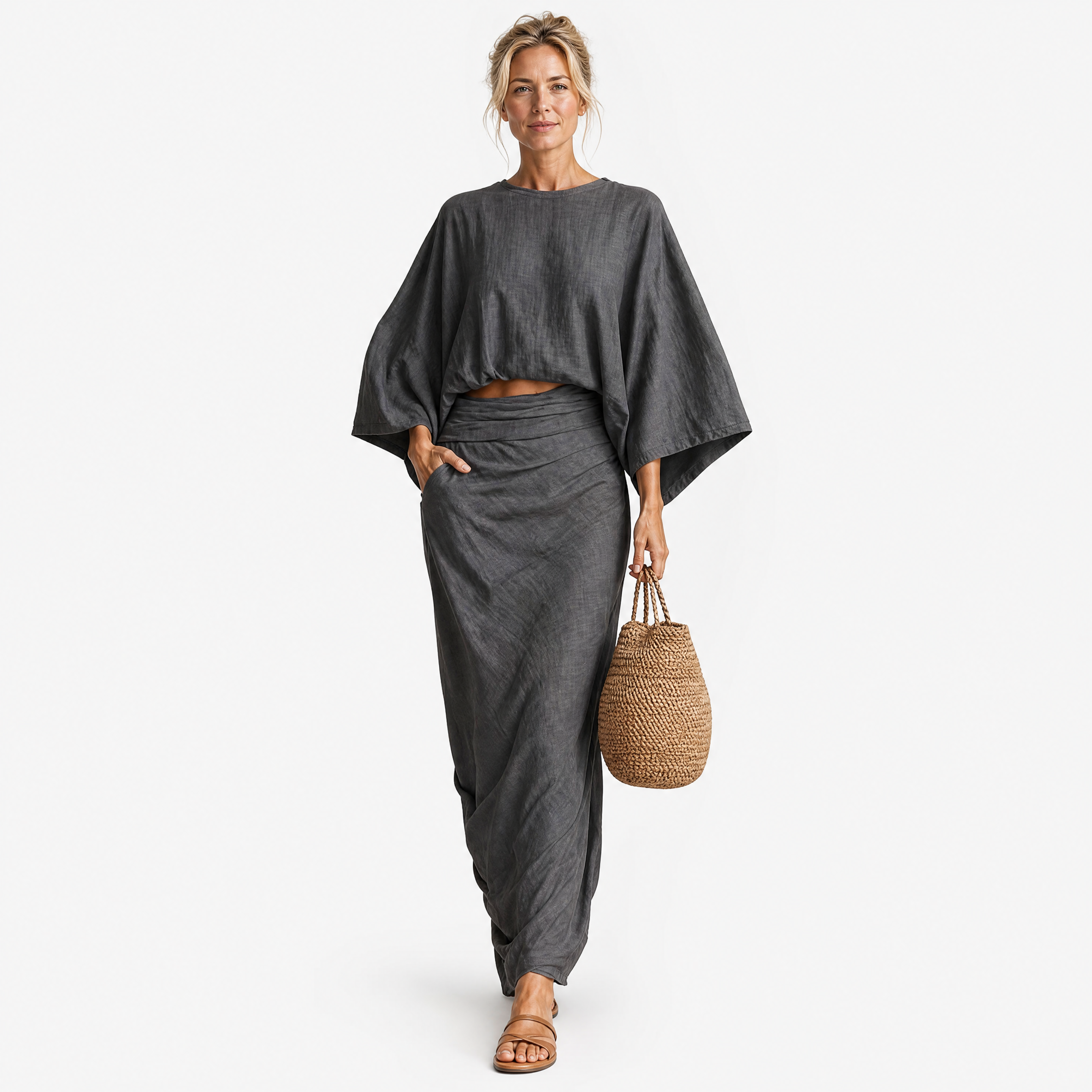 Damen Zweiteiler Set Grau - Lockere Passform Eleganter Look - Rosesamour